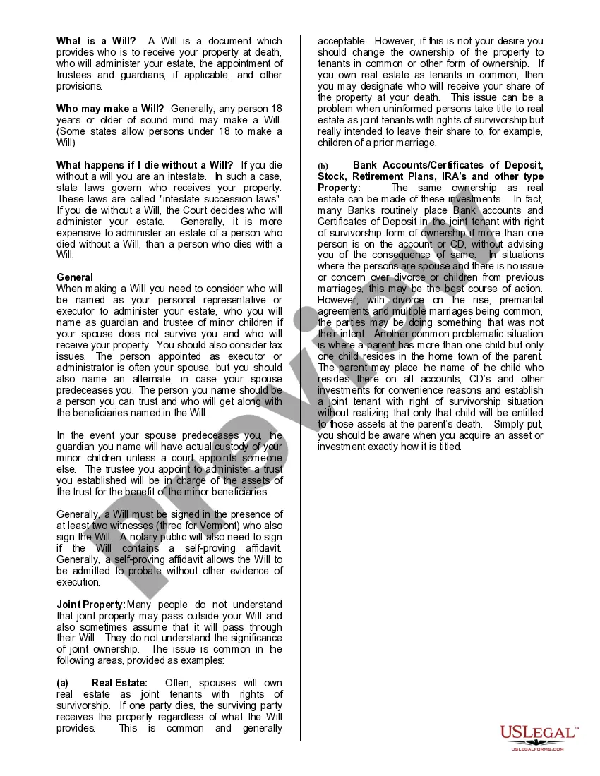 Preview Mutual Wills or Last Will and Testaments for Man and Woman living together, not Married with Minor Children