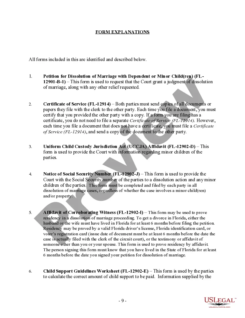 Preview Florida No-Fault Agreed Uncontested Divorce Package for Dissolution of Marriage for people with Minor Children