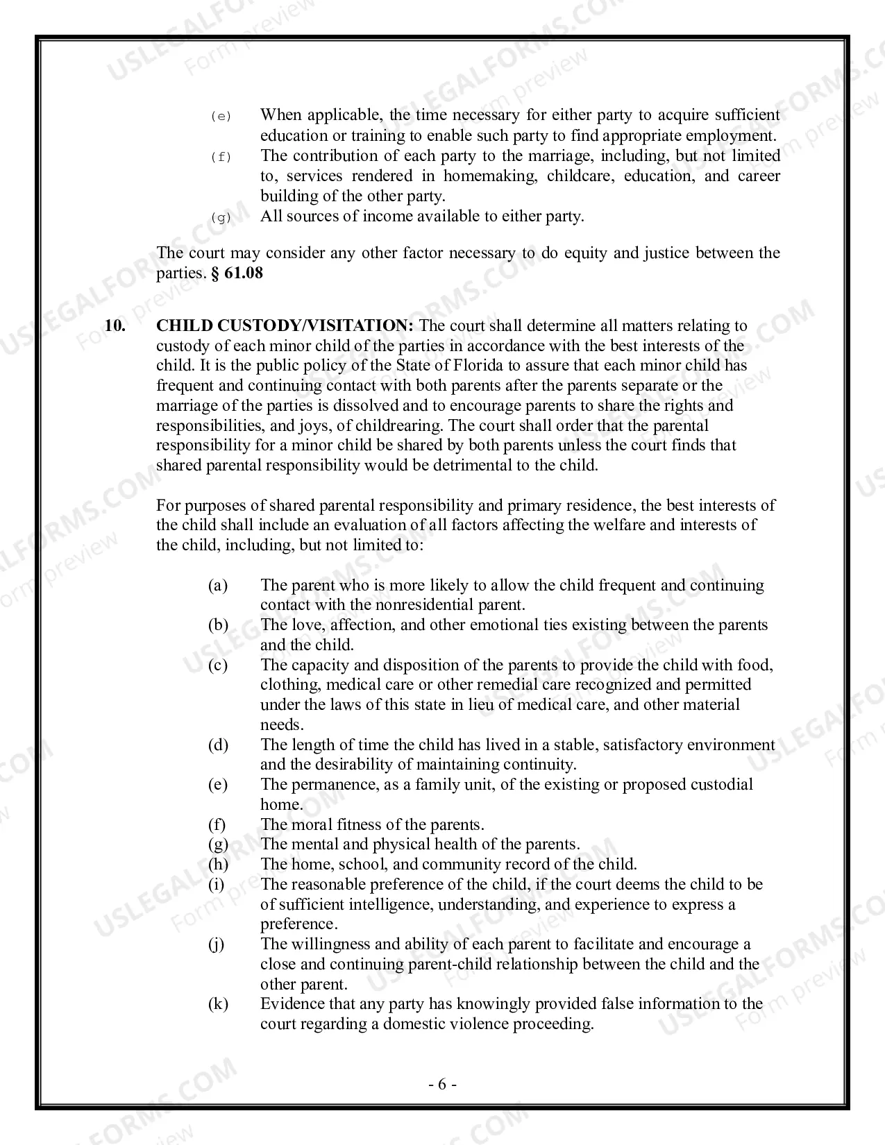 Preview Florida Divorce - Dissolution of Marriage Package with No Dependent Children or Minor Children - With Property