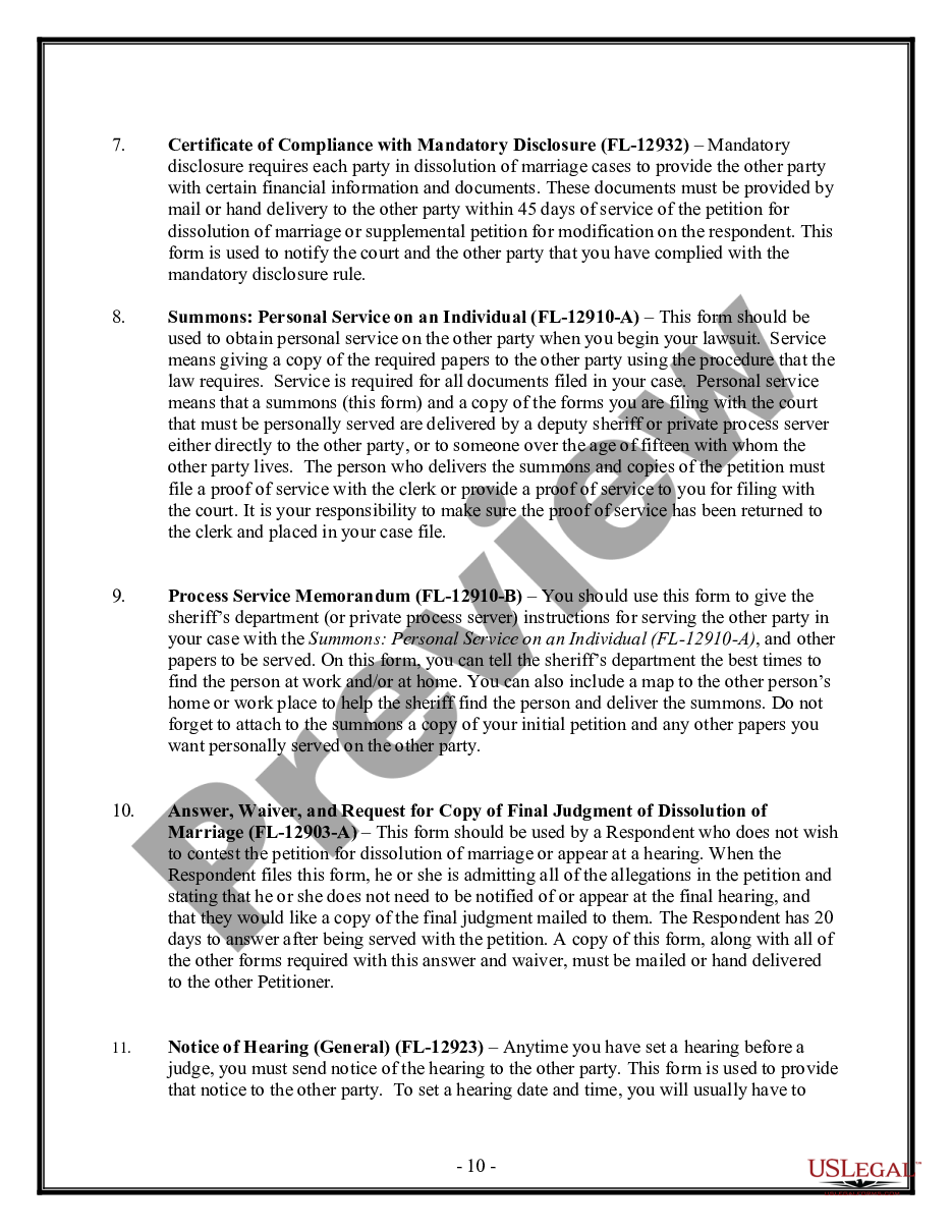 page 9 Divorce - Dissolution of Marriage Package with No Dependent Children or Minor Children - Without Property preview