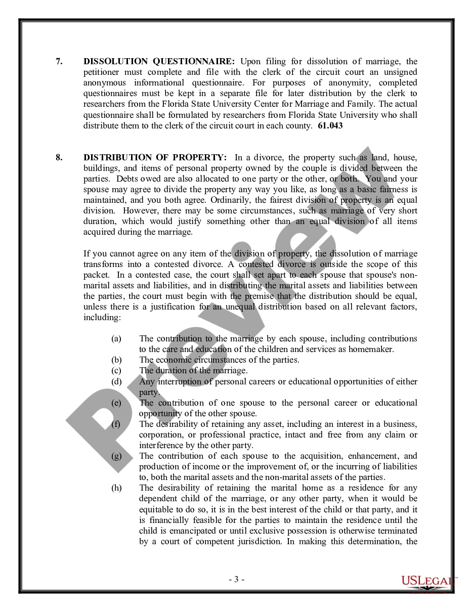page 2 Divorce - Dissolution of Marriage Package with No Dependent Children or Minor Children - Without Property preview
