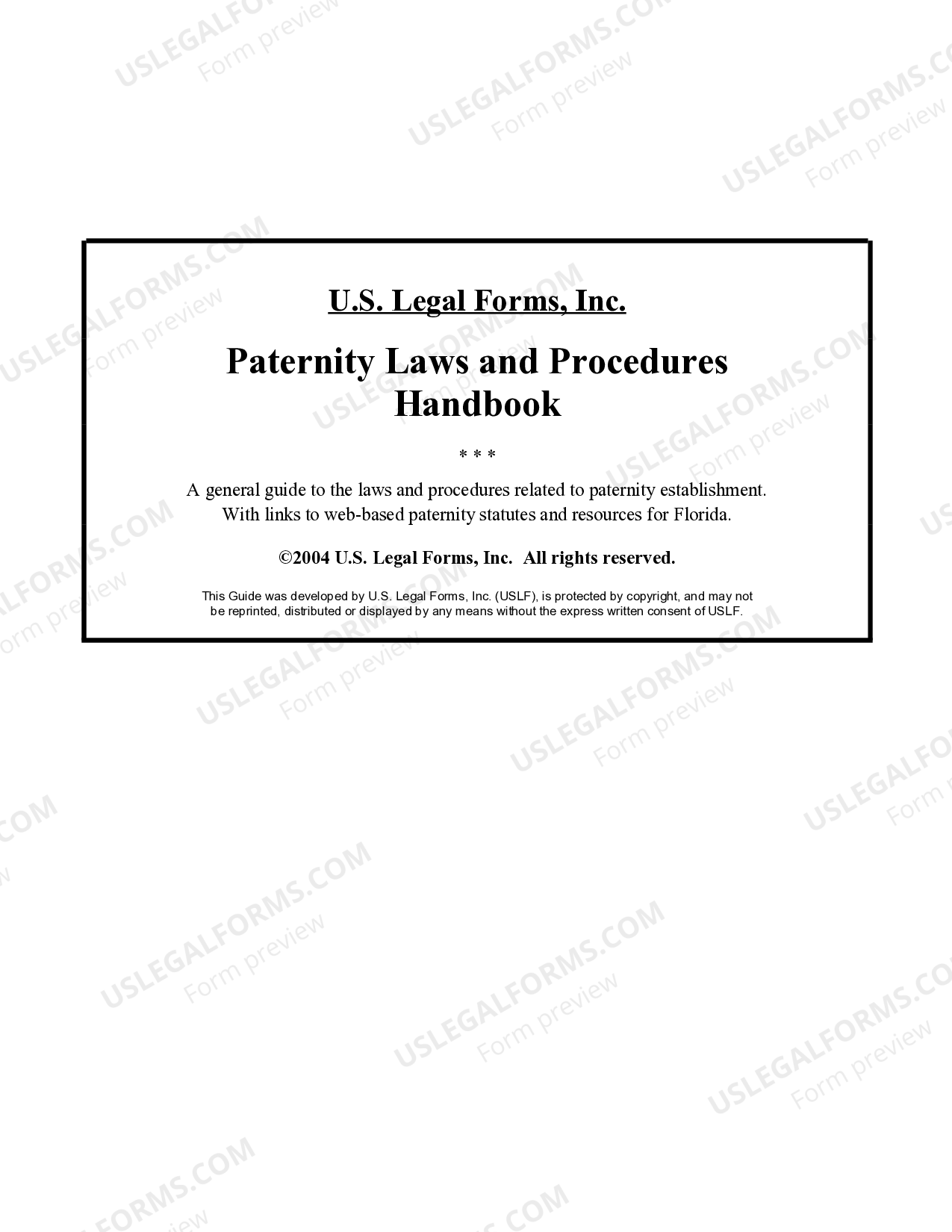 Florida Paternity Law and Procedure Handbook Florida Law US Legal Forms