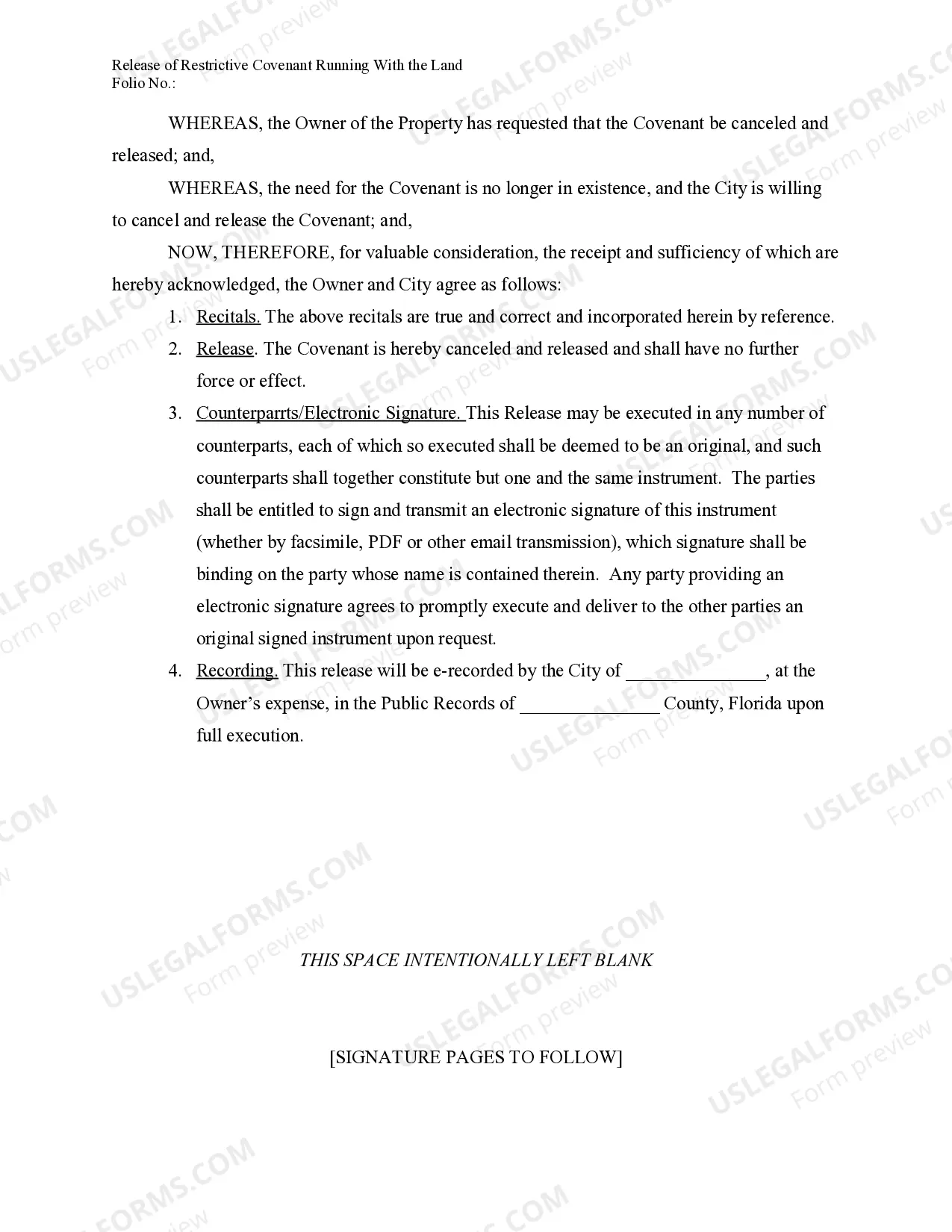 Preview Release of Restrictive Covenants - Florida