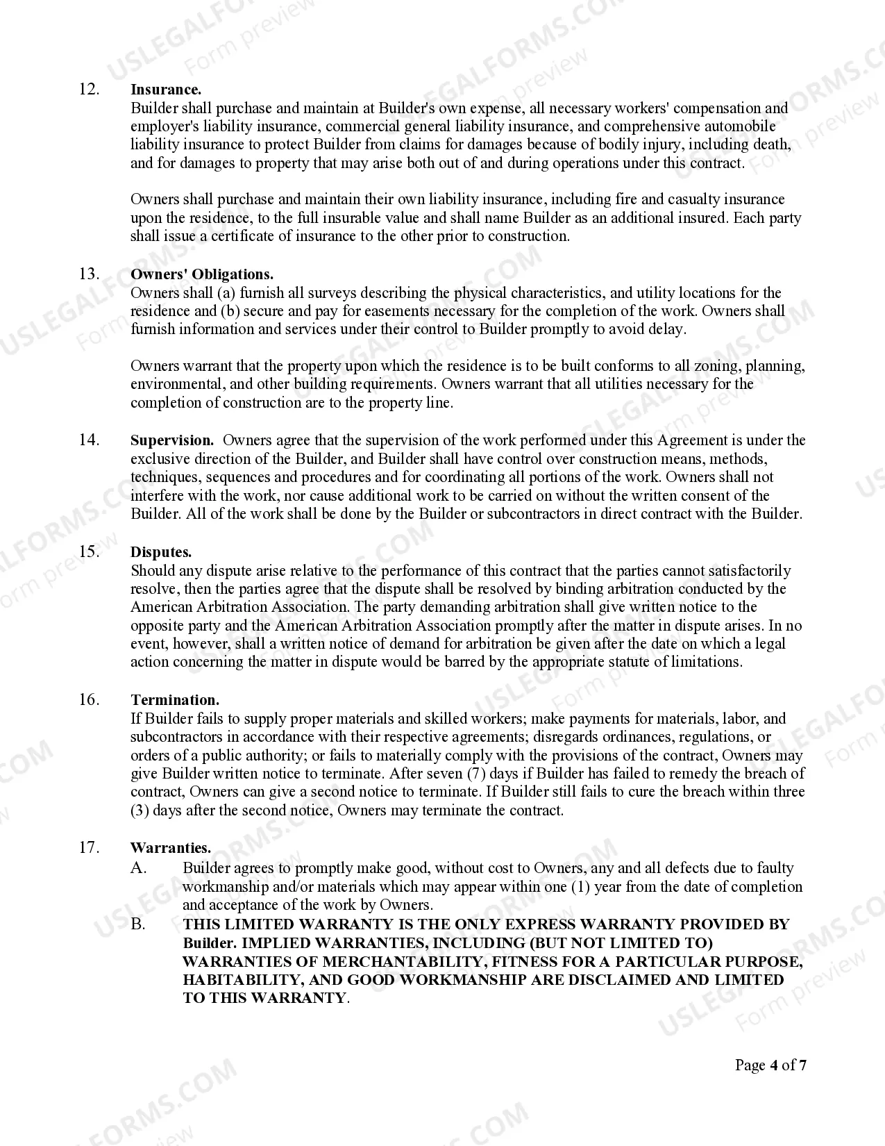 Preview Residential Construction Agreement