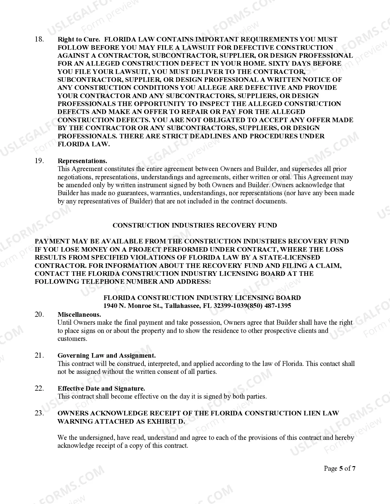 Preview Residential Construction Agreement
