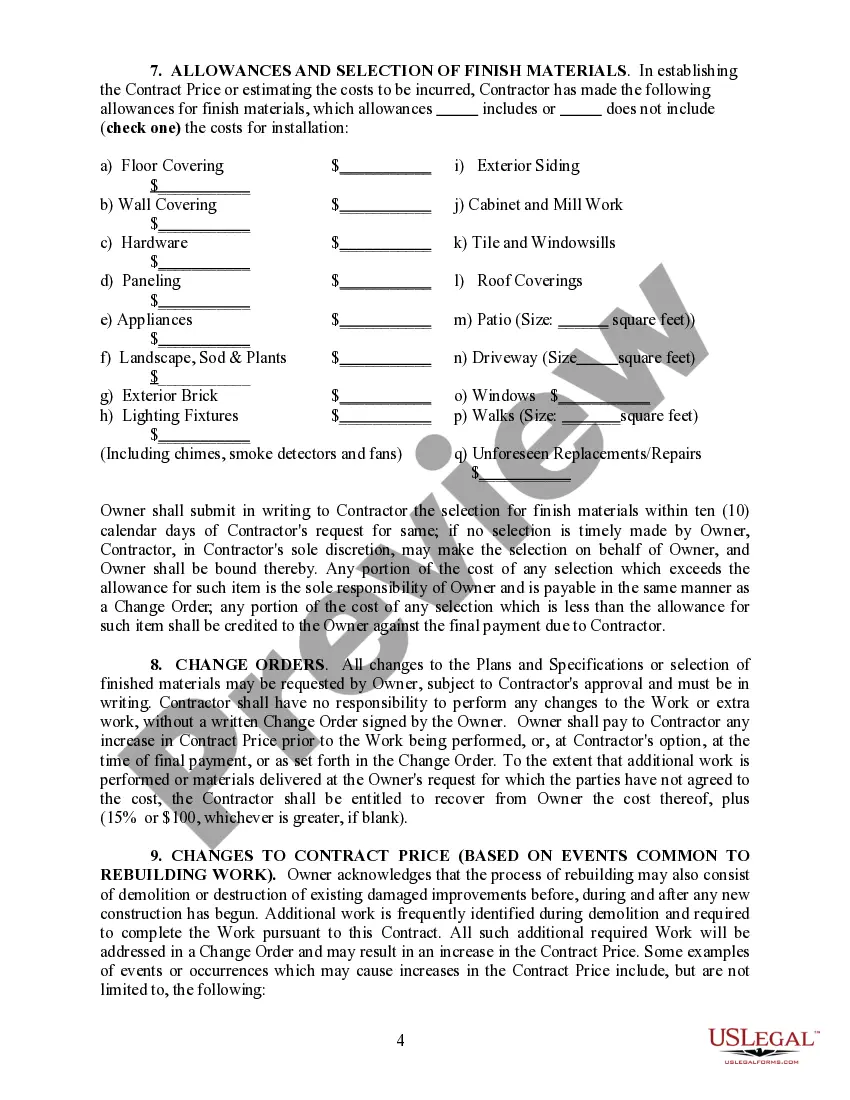 Preview Residential Rebuilding Construction Contract