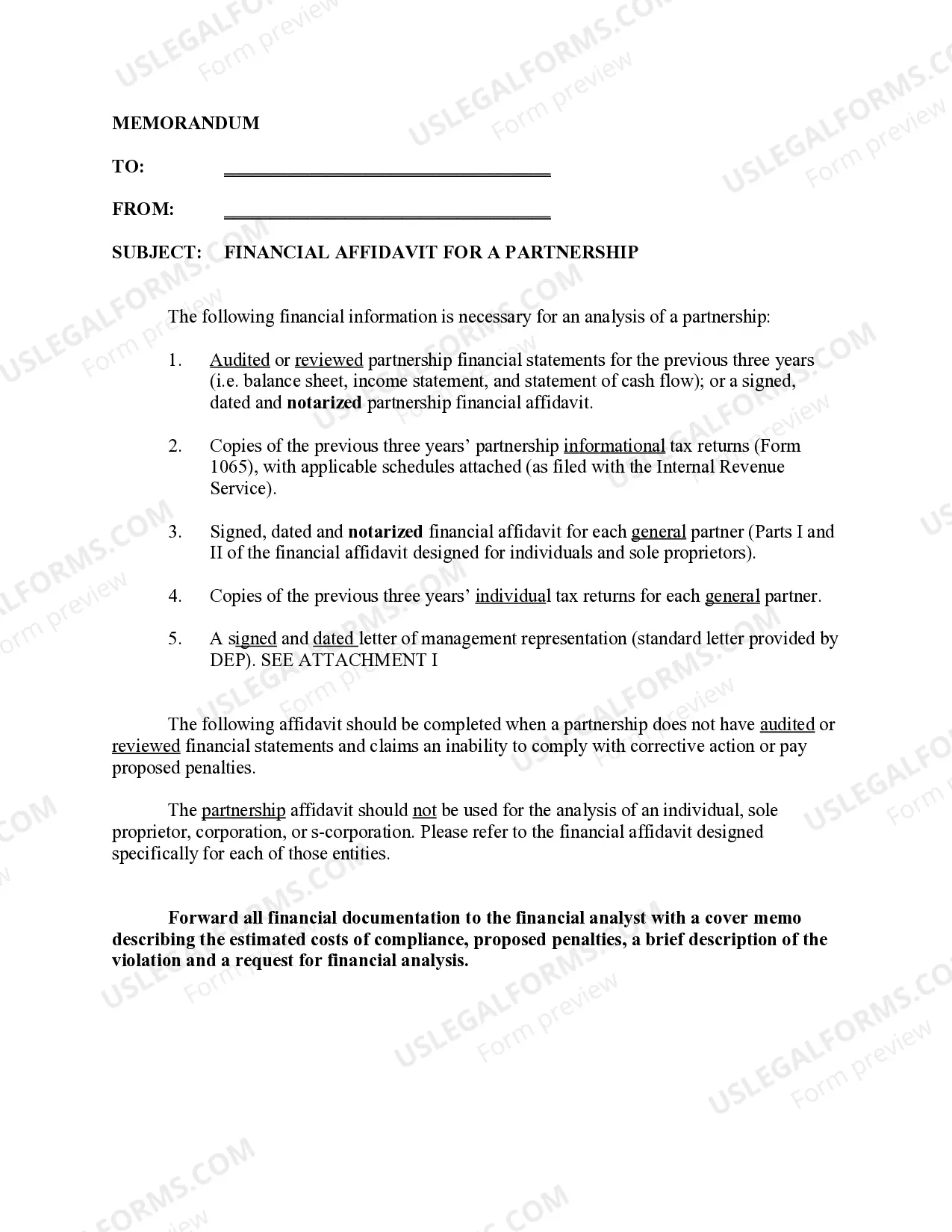Preview Financial Affidavit for Partnership