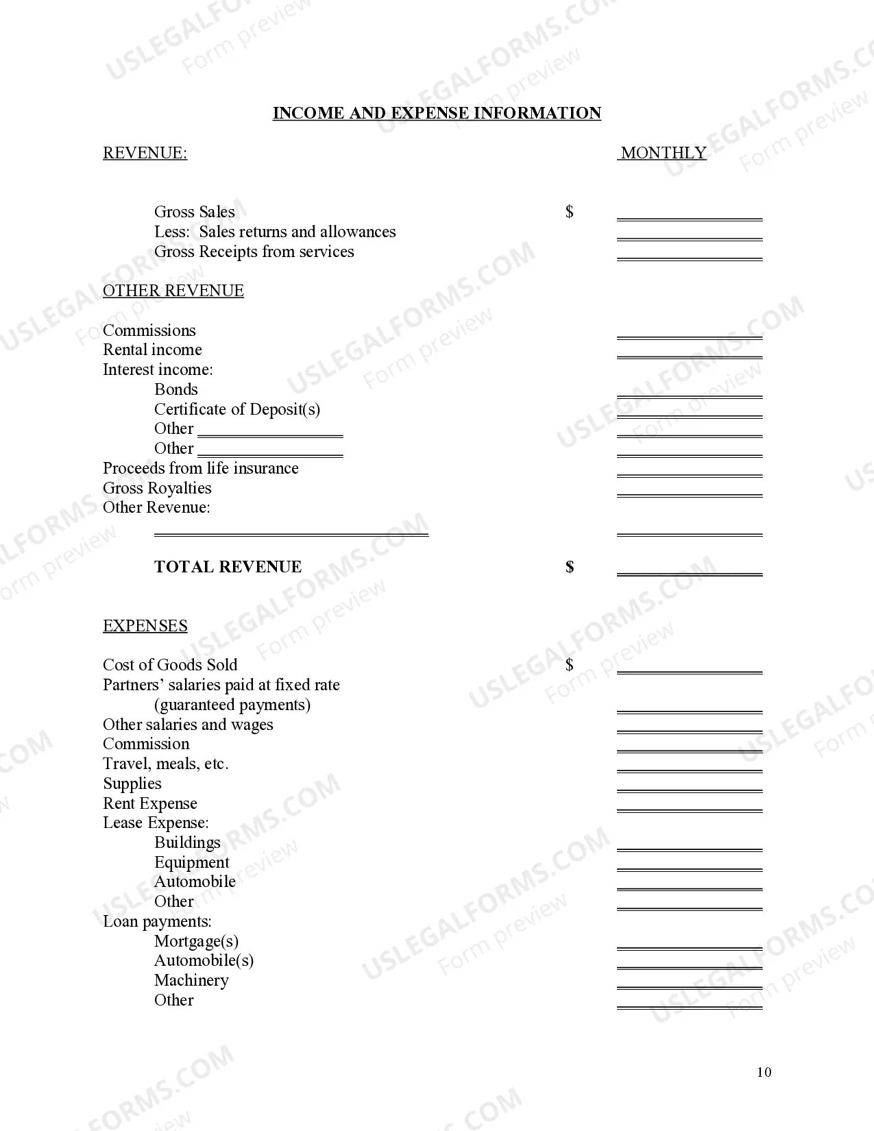 Preview Financial Affidavit for Partnership