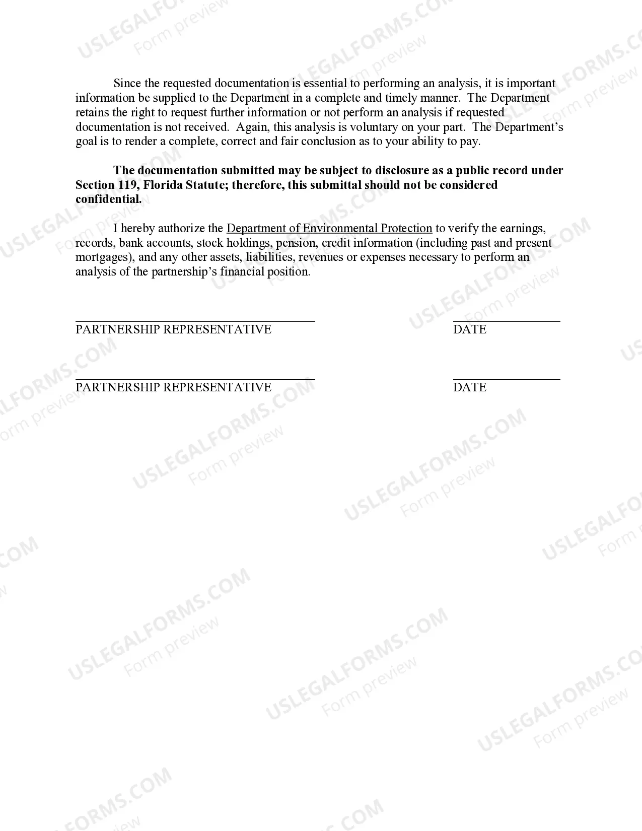 Preview Financial Affidavit for Partnership