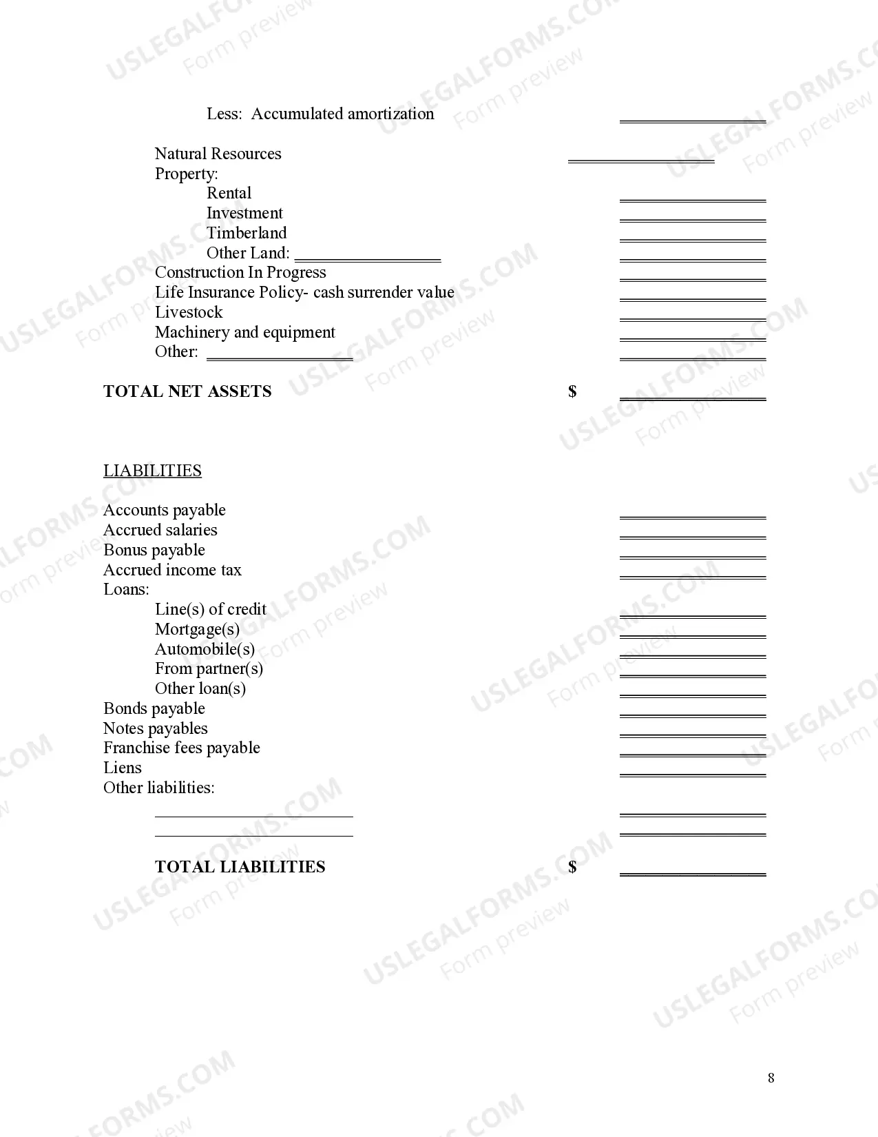 Preview Financial Affidavit for Partnership