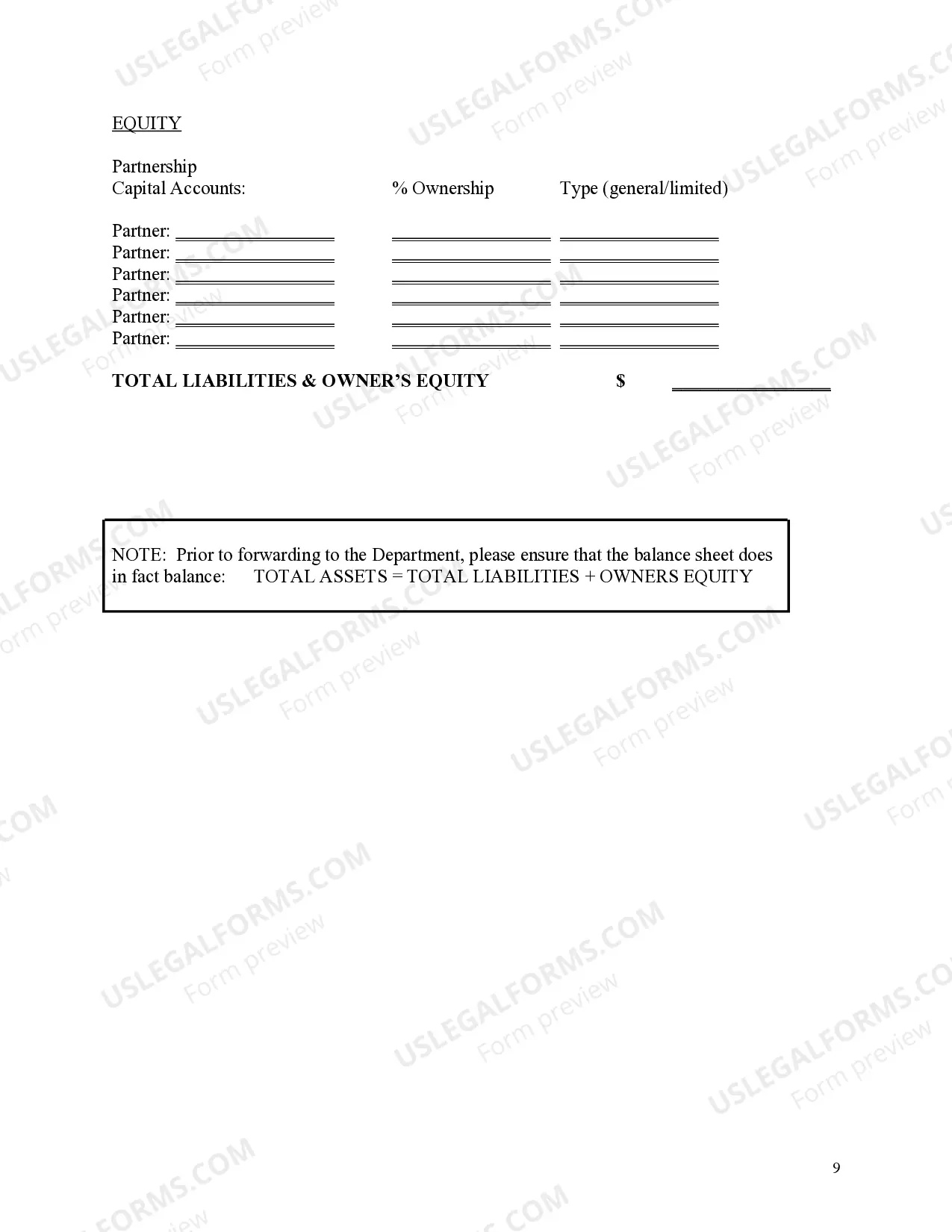 Preview Financial Affidavit for Partnership