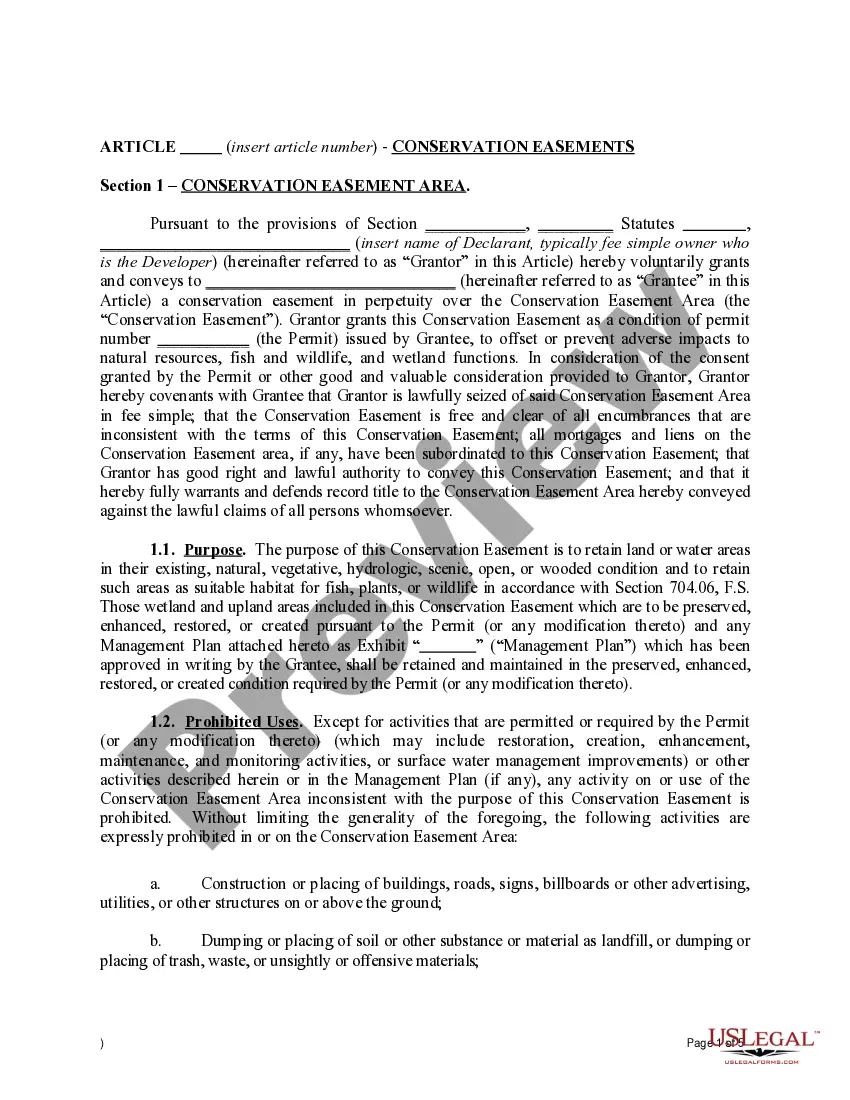 Preview Declaration of Covenants with Conservation Easement
