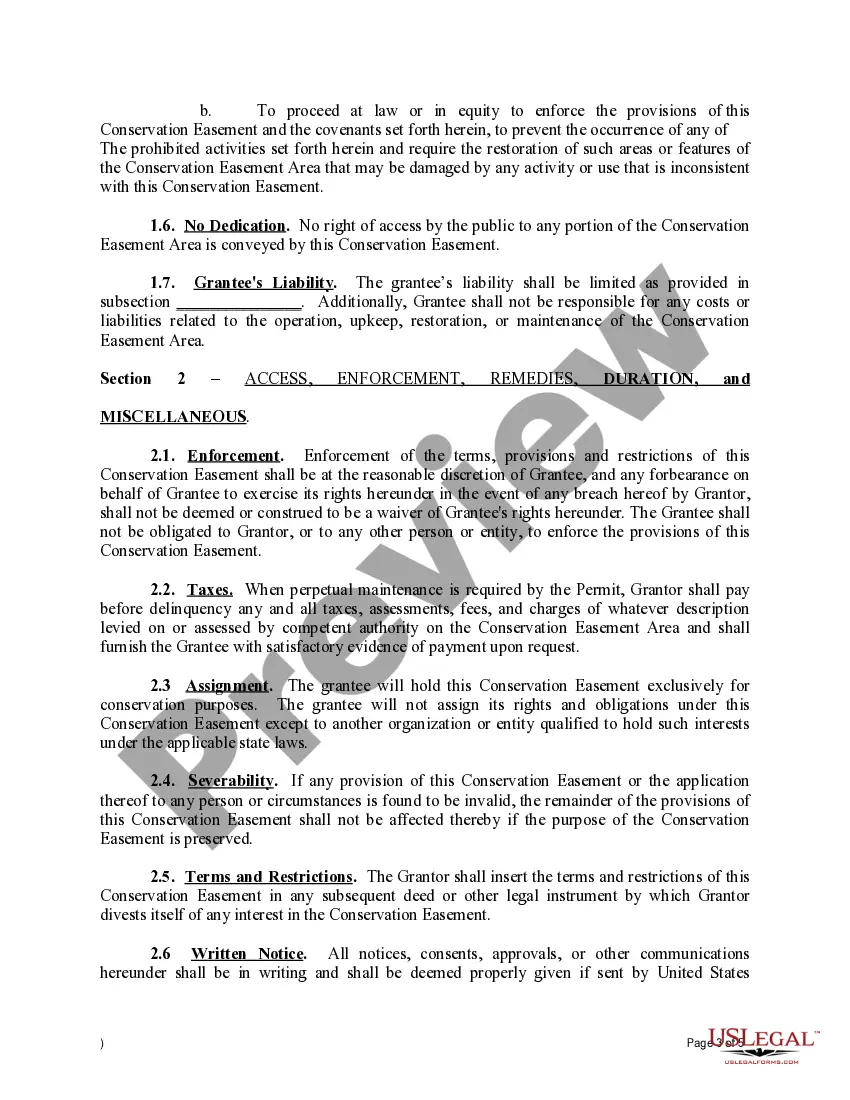 Preview Declaration of Covenants with Conservation Easement