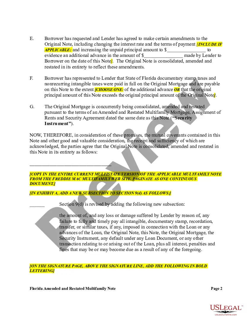 Preview Amended and Restated Multifamily Promissory Note