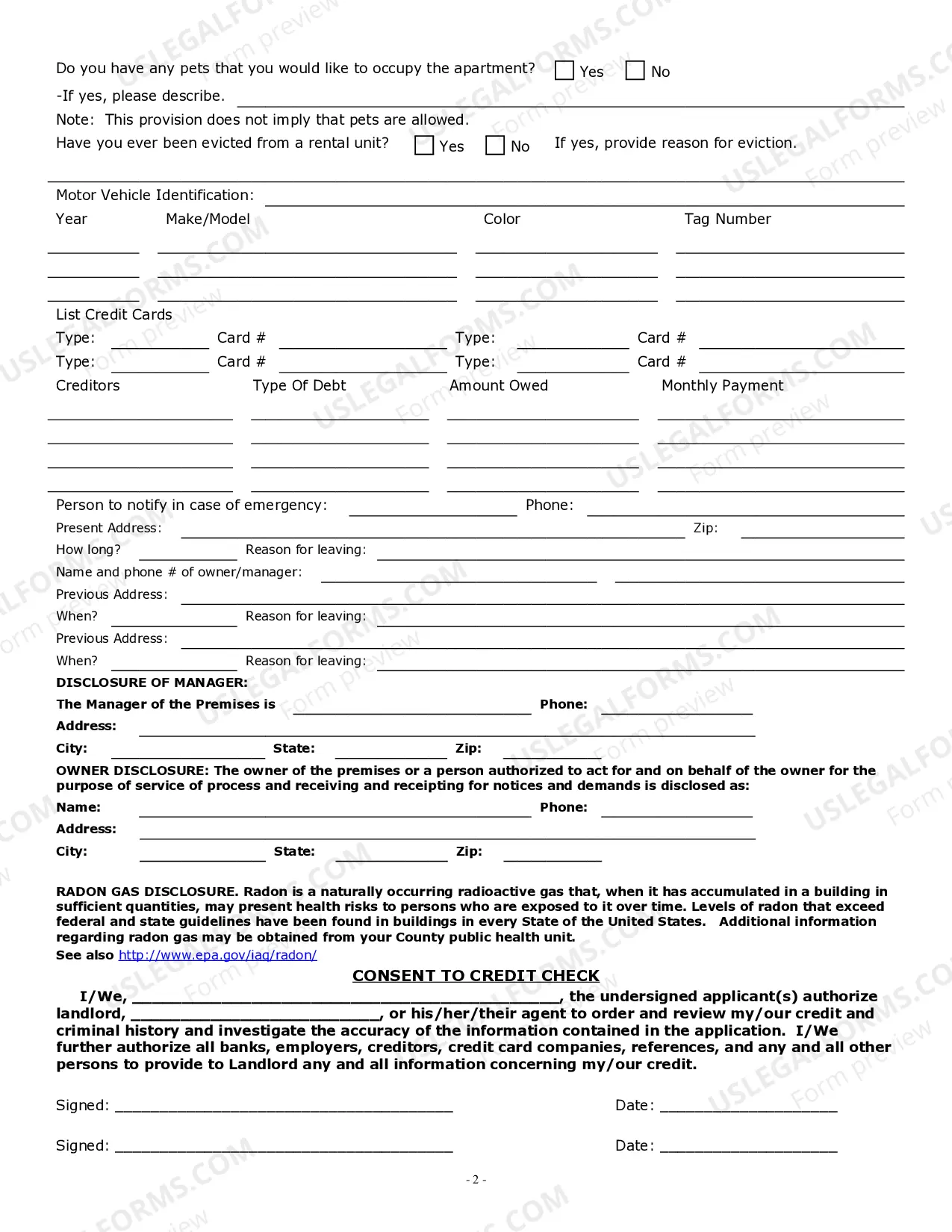 Preview Apartment Lease Rental Application Questionnaire