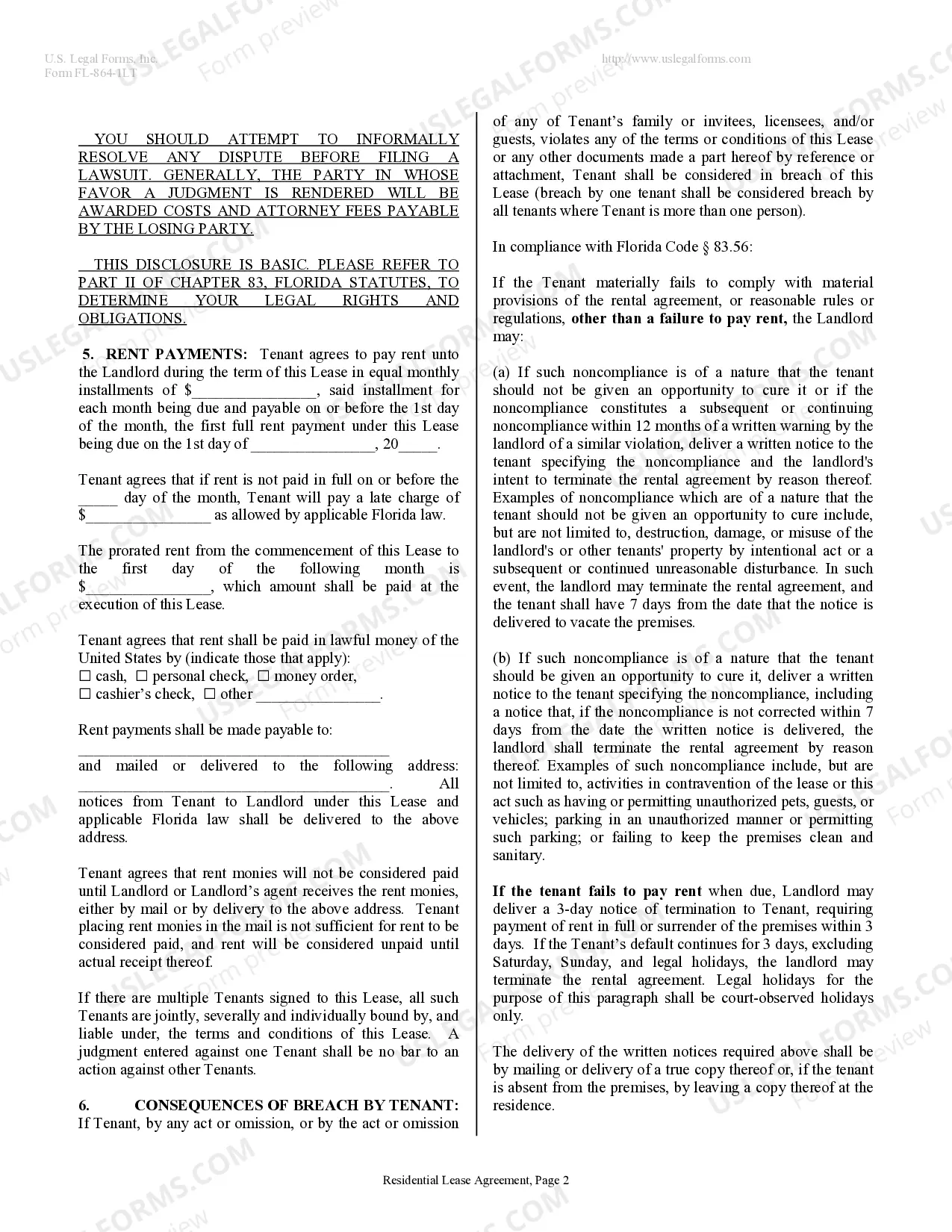 Preview Residential Lease or Rental Agreement for Month to Month