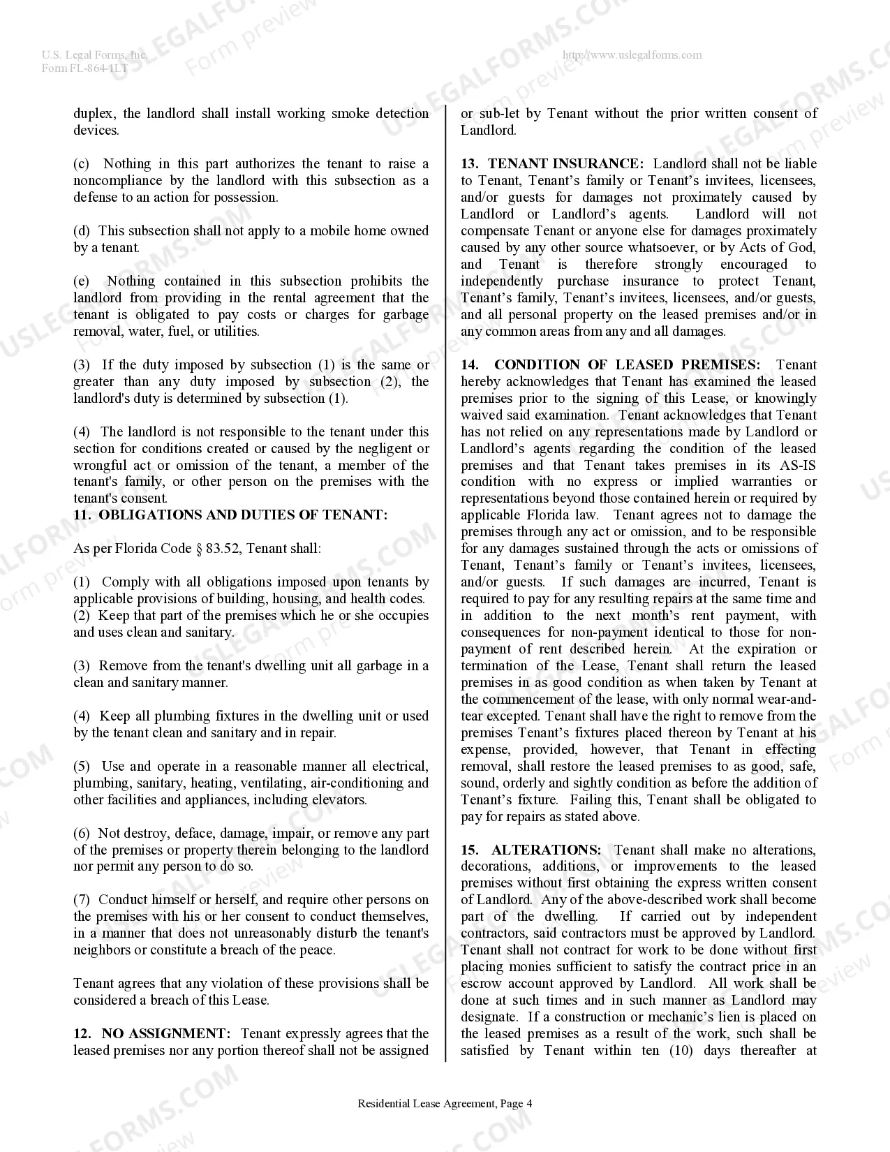 Preview Residential Lease or Rental Agreement for Month to Month