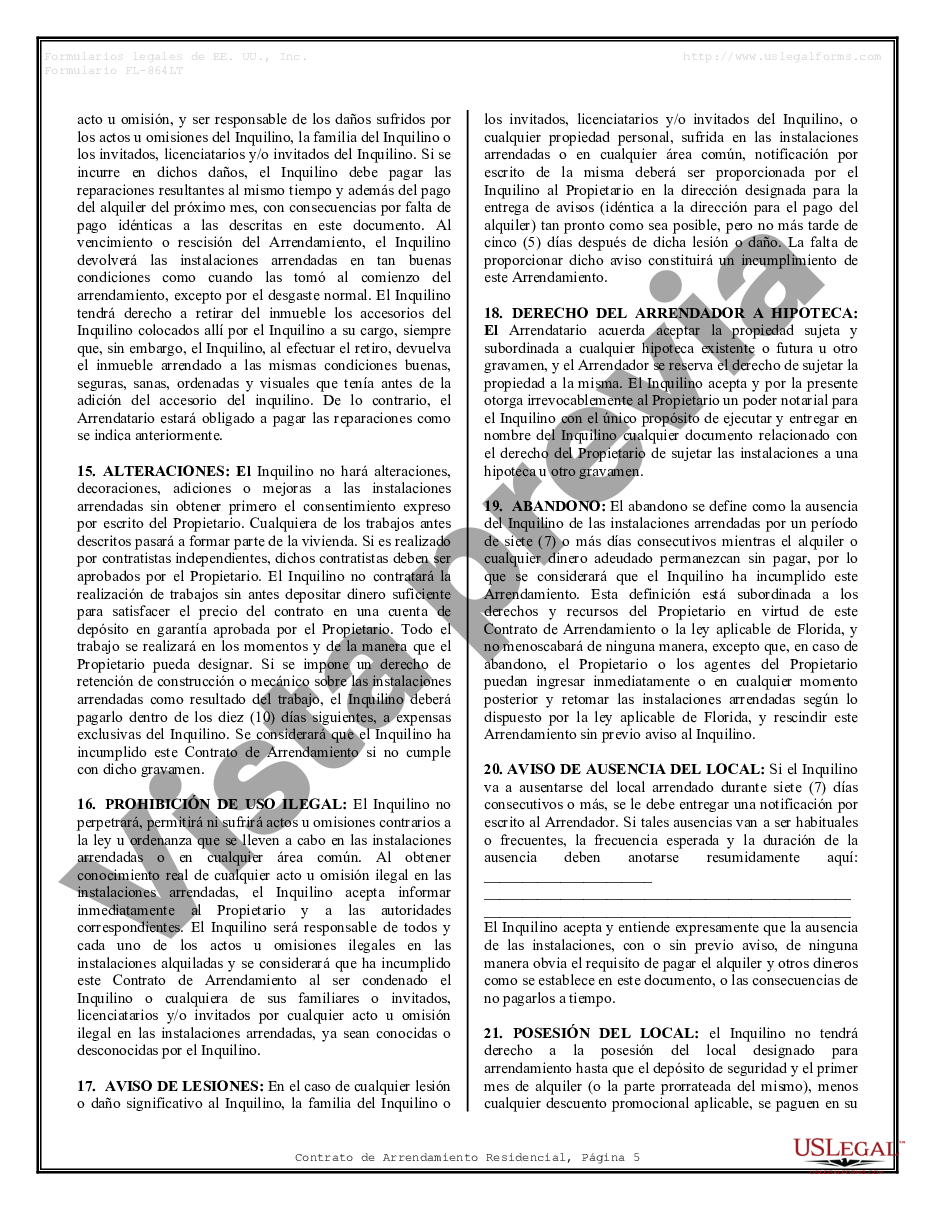 Florida Contrato De Arrendamiento De Alquiler Residencial Contrato De Arrendamiento Florida 1683