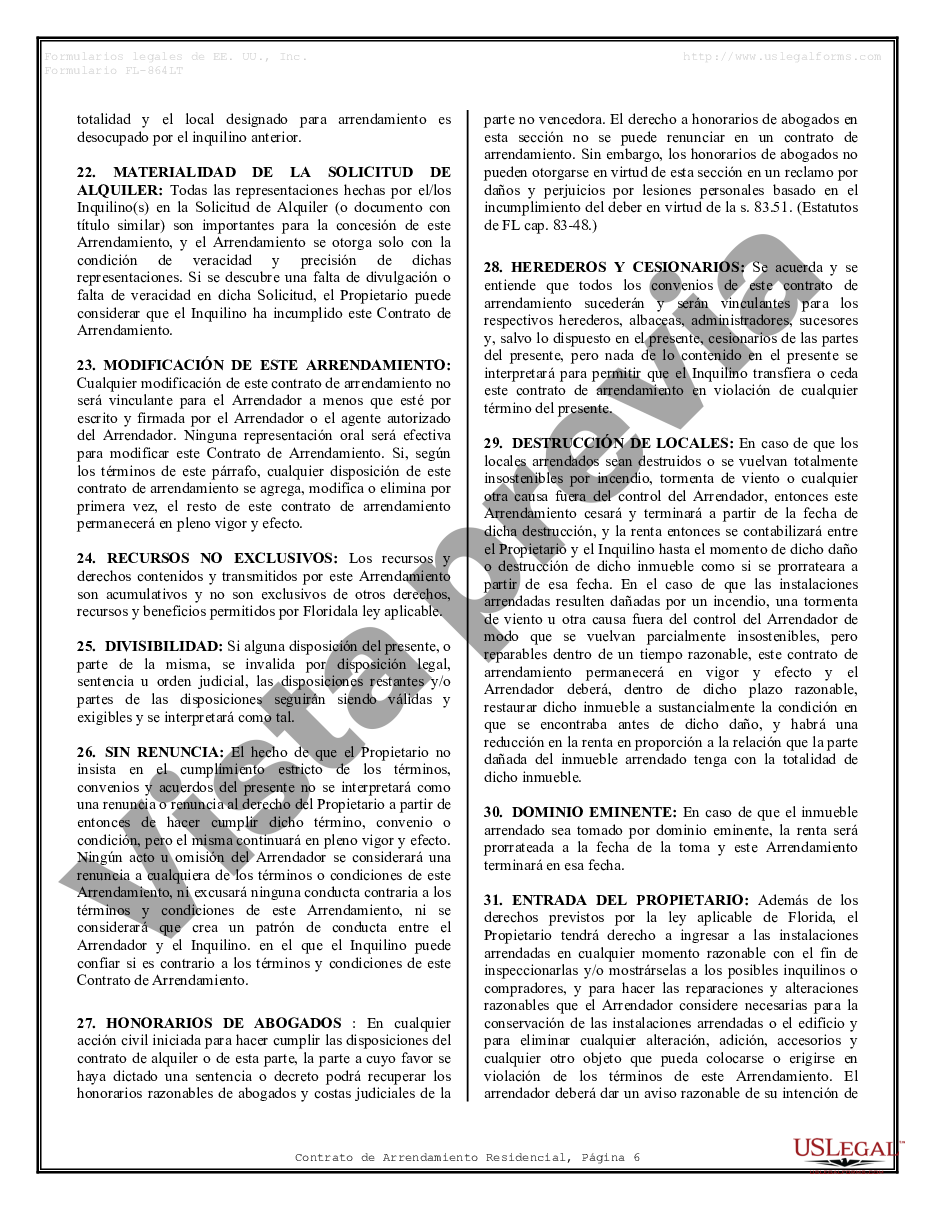 Florida Contrato De Arrendamiento De Alquiler Residencial Contrato De Arrendamiento Florida 1323