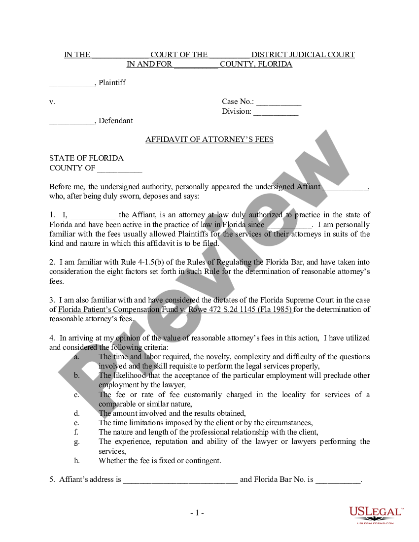 Florida Affidavit For Attorneys Fees Lawyer Fees For Affidavit Us Legal Forms 2036