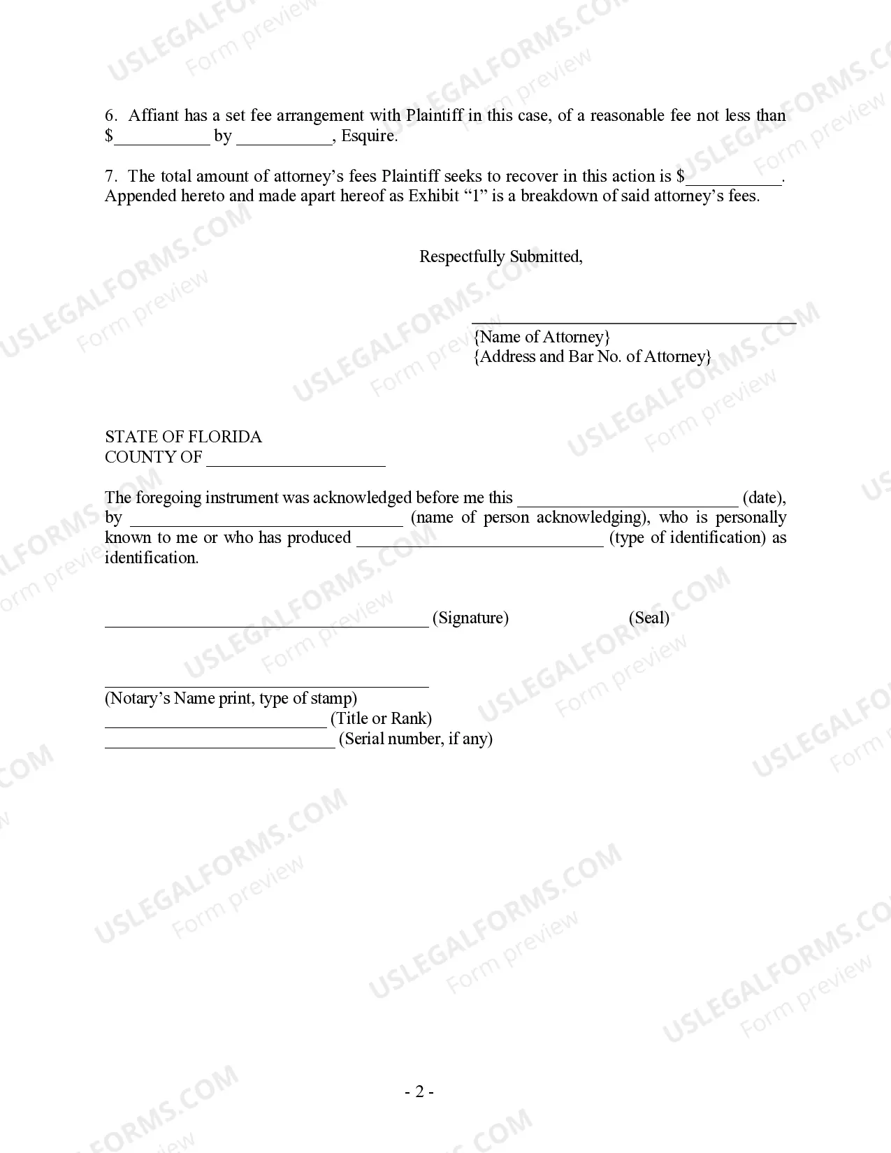 Preview Affidavit for Attorney's Fees