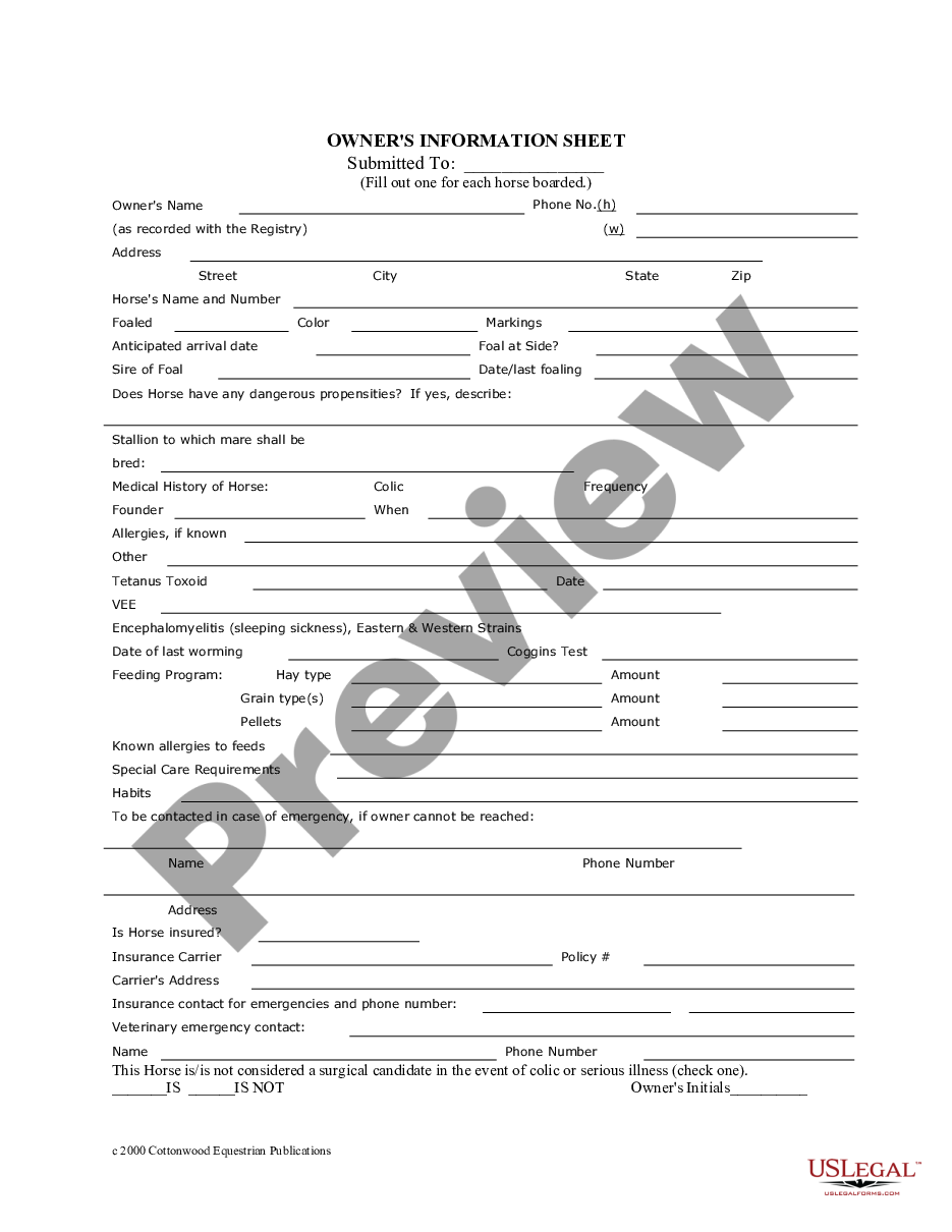 page 8 Florida Horse Equine Forms Package preview