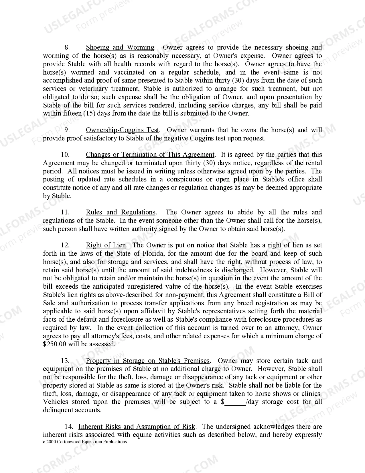 Preview Florida Horse Equine Forms Package