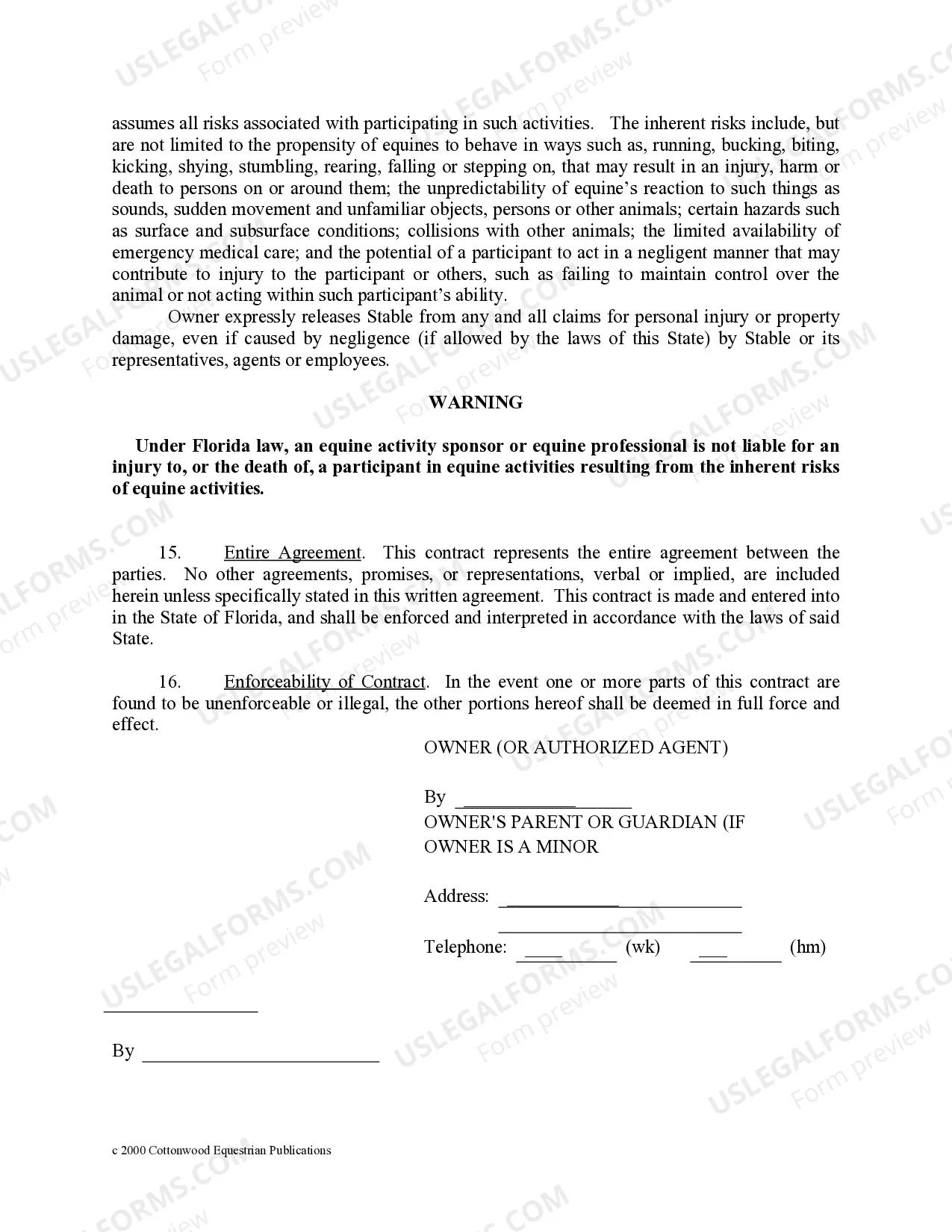 Preview Florida Horse Equine Forms Package