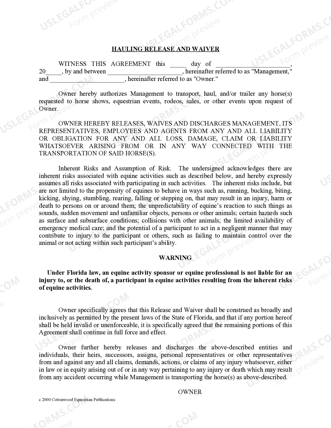 Preview Florida Horse Equine Forms Package