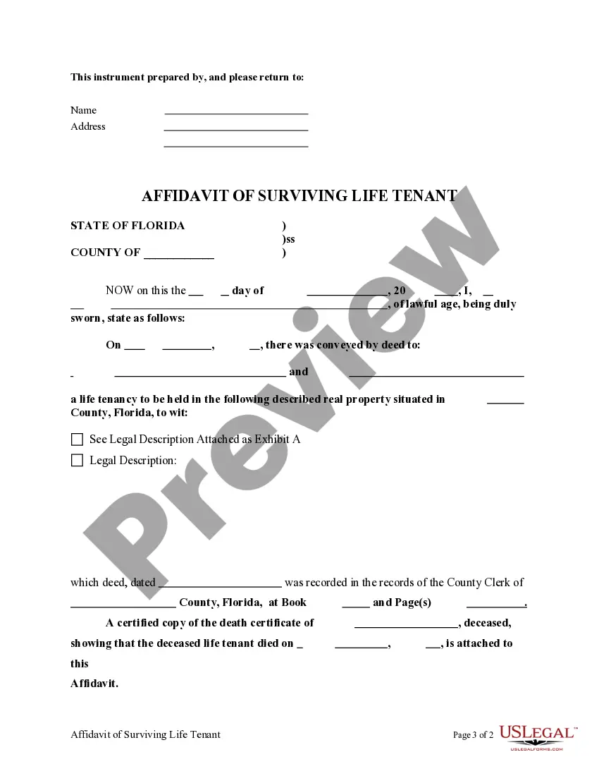 Get Affidavit of Surviving Life Tenant Preview Affidavit of Surviving Life Tenant