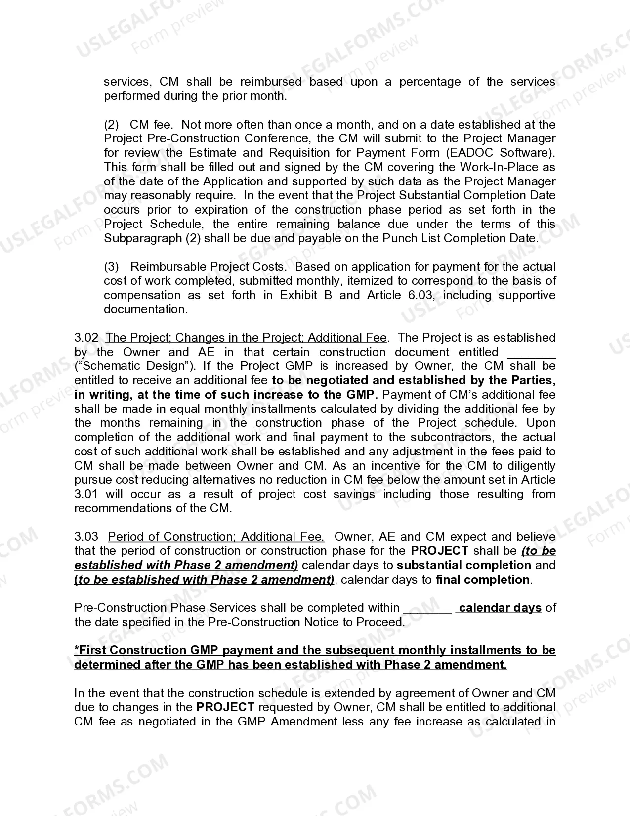 Preview Agreement Between Owner and Construction Manager