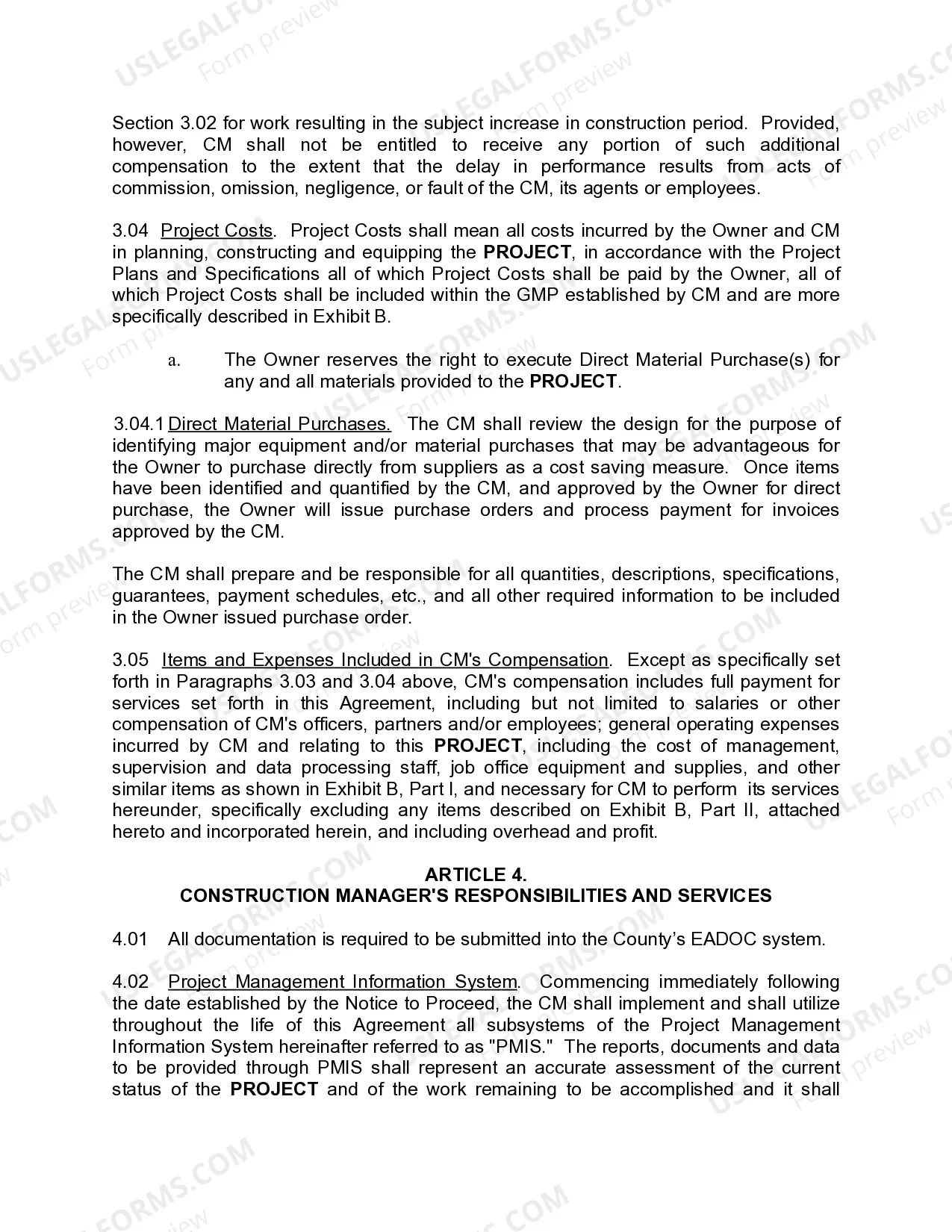 Preview Agreement Between Owner and Construction Manager