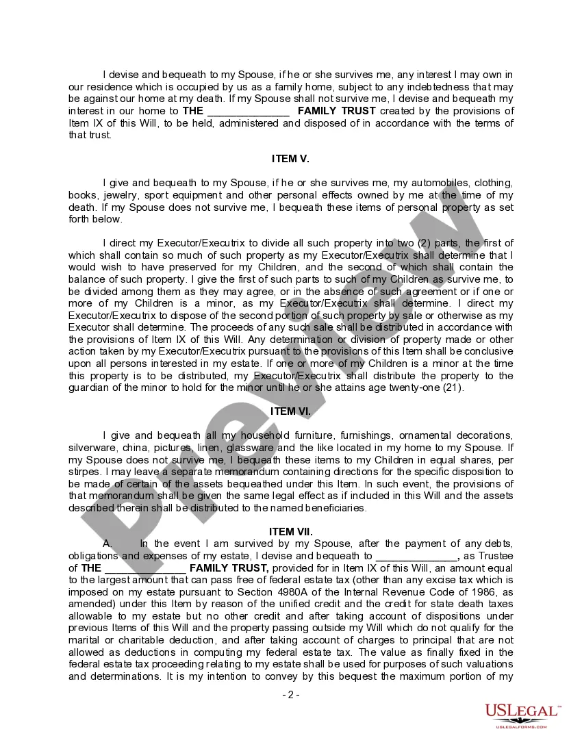 Preview Complex Will with Credit Shelter Marital Trust for Large Estates