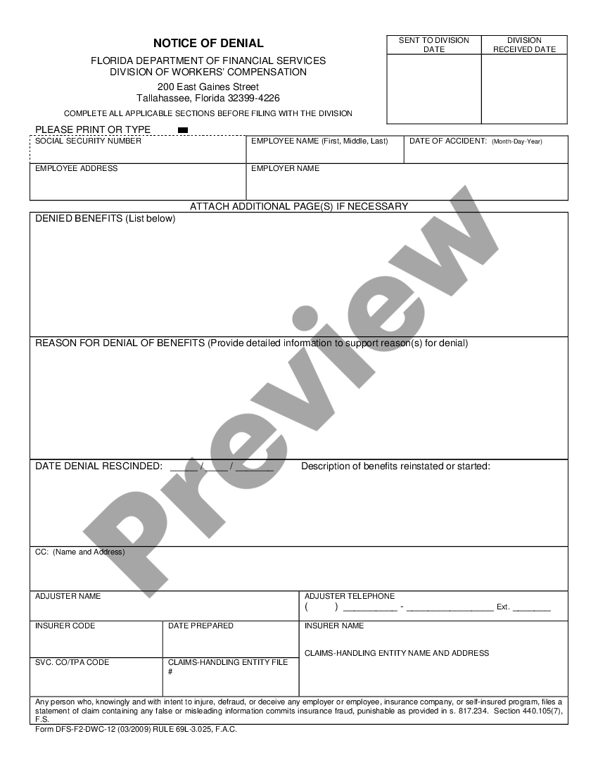 Gainesville Florida Notice of Denial | US Legal Forms