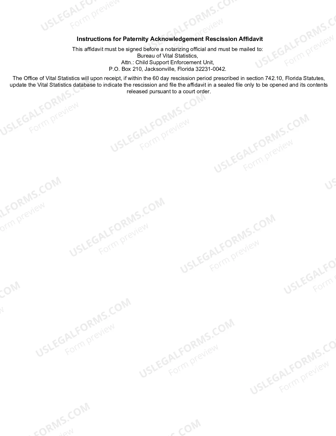 Preview Paternity Acknowledgment Rescission Affidavit