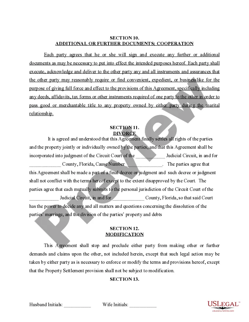Preview Marital Legal Separation and Property Settlement Agreement for persons with No Children, No Joint Property or Debts where Divorce Action Filed