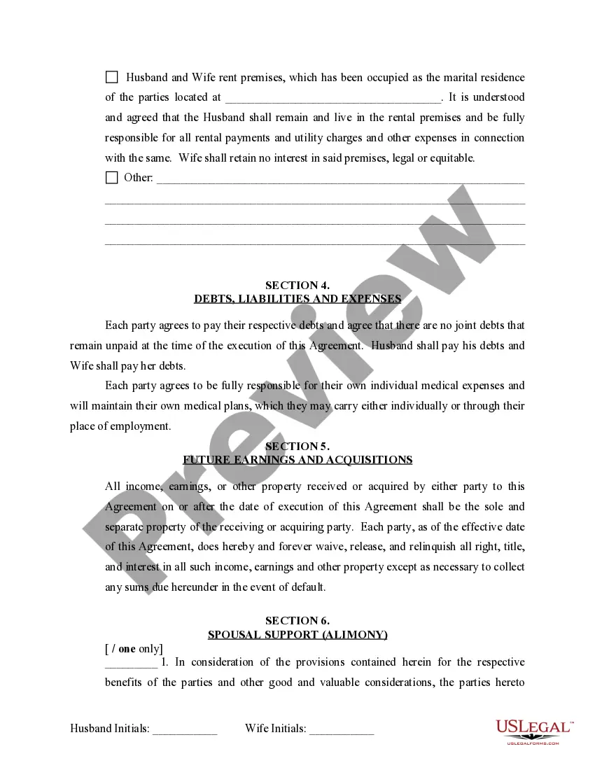 Preview Marital Legal Separation and Property Settlement Agreement Minor Children no Joint Property or Debts effective Immediately