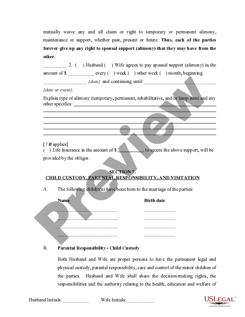 Preview Marital Legal Separation and Property Settlement Agreement Minor Children no Joint Property or Debts effective Immediately