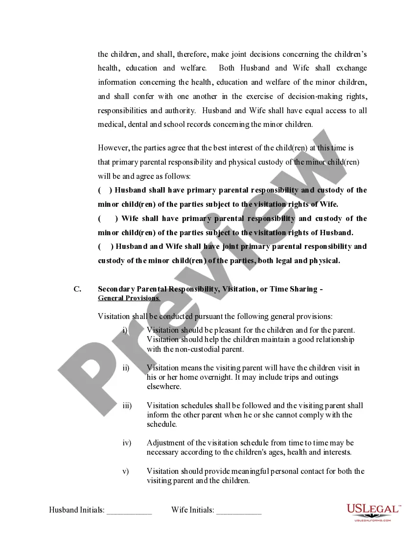 Preview Marital Legal Separation and Property Settlement Agreement Minor Children no Joint Property or Debts effective Immediately