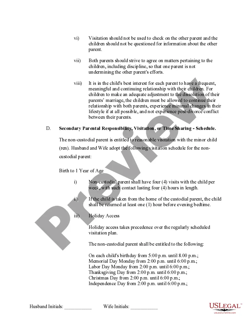 Preview Marital Legal Separation and Property Settlement Agreement Minor Children no Joint Property or Debts effective Immediately