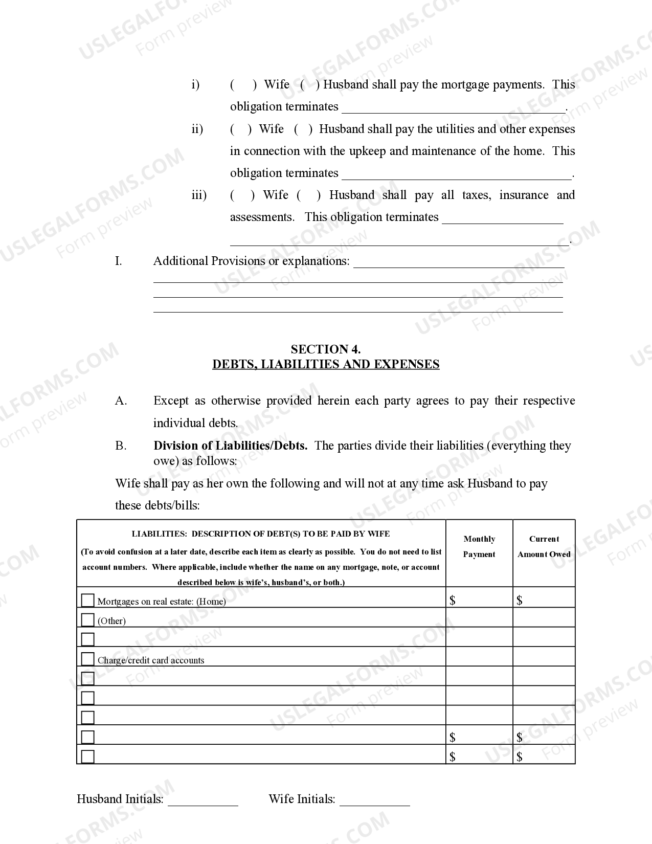 Florida Marital Legal Separation and Property Settlement Agreement