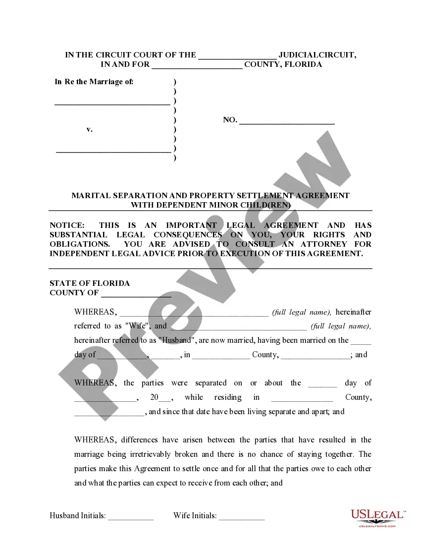 Preview Marital Legal Separation and Property Settlement Agreement Minor Children Parties May have Joint Property or Debts where Divorce Action Filed