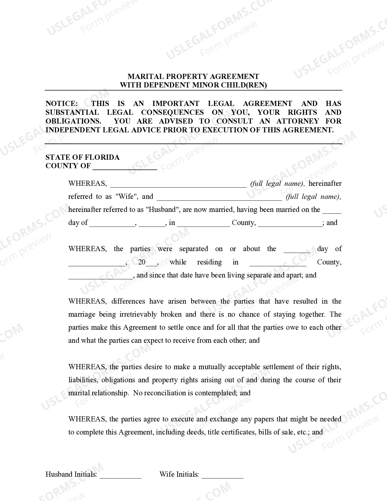 Preview Marital Legal Separation and Property Settlement Agreement Minor Children Parties May Have Joint Property or Debts Effective Immediately