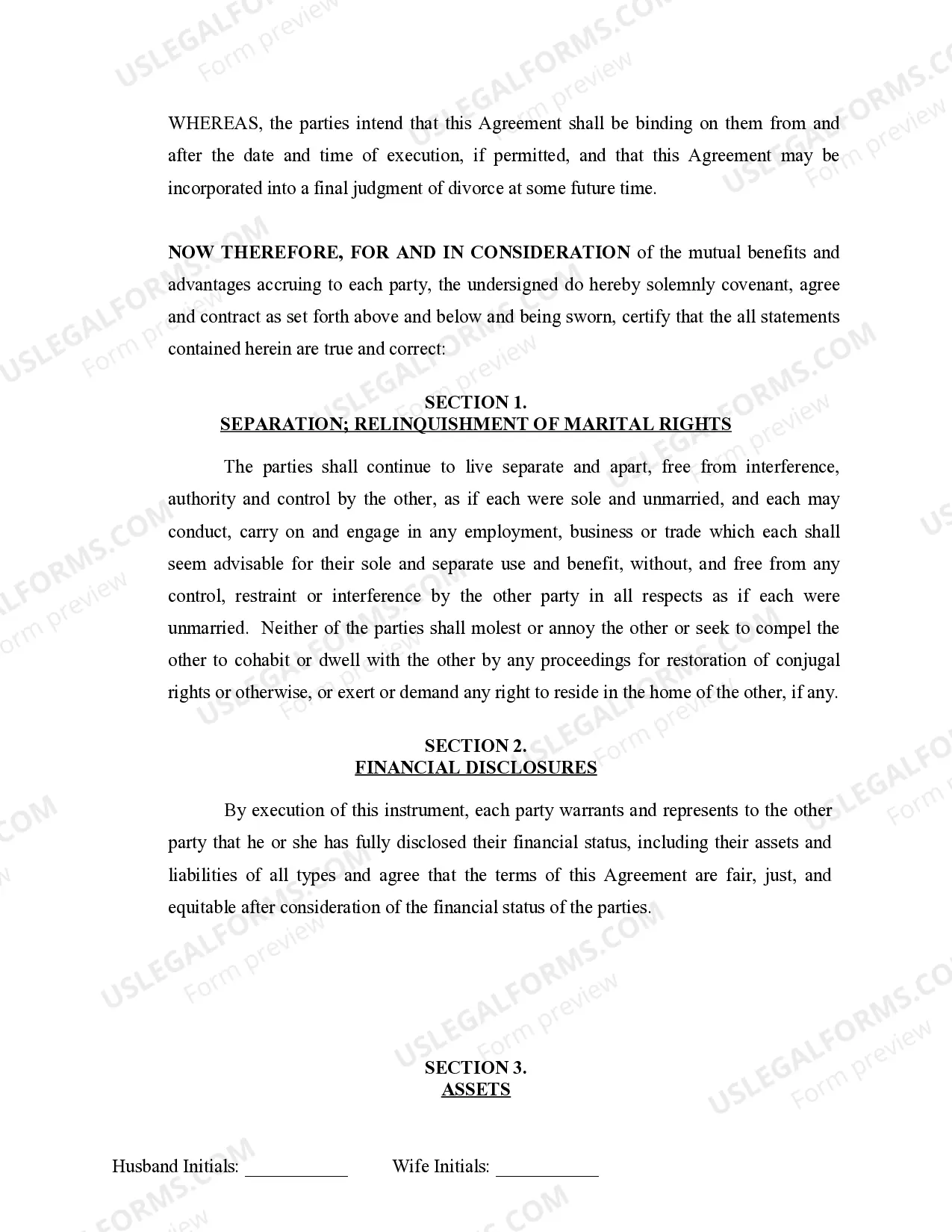 Preview Marital Legal Separation and Property Settlement Agreement Minor Children Parties May Have Joint Property or Debts Effective Immediately