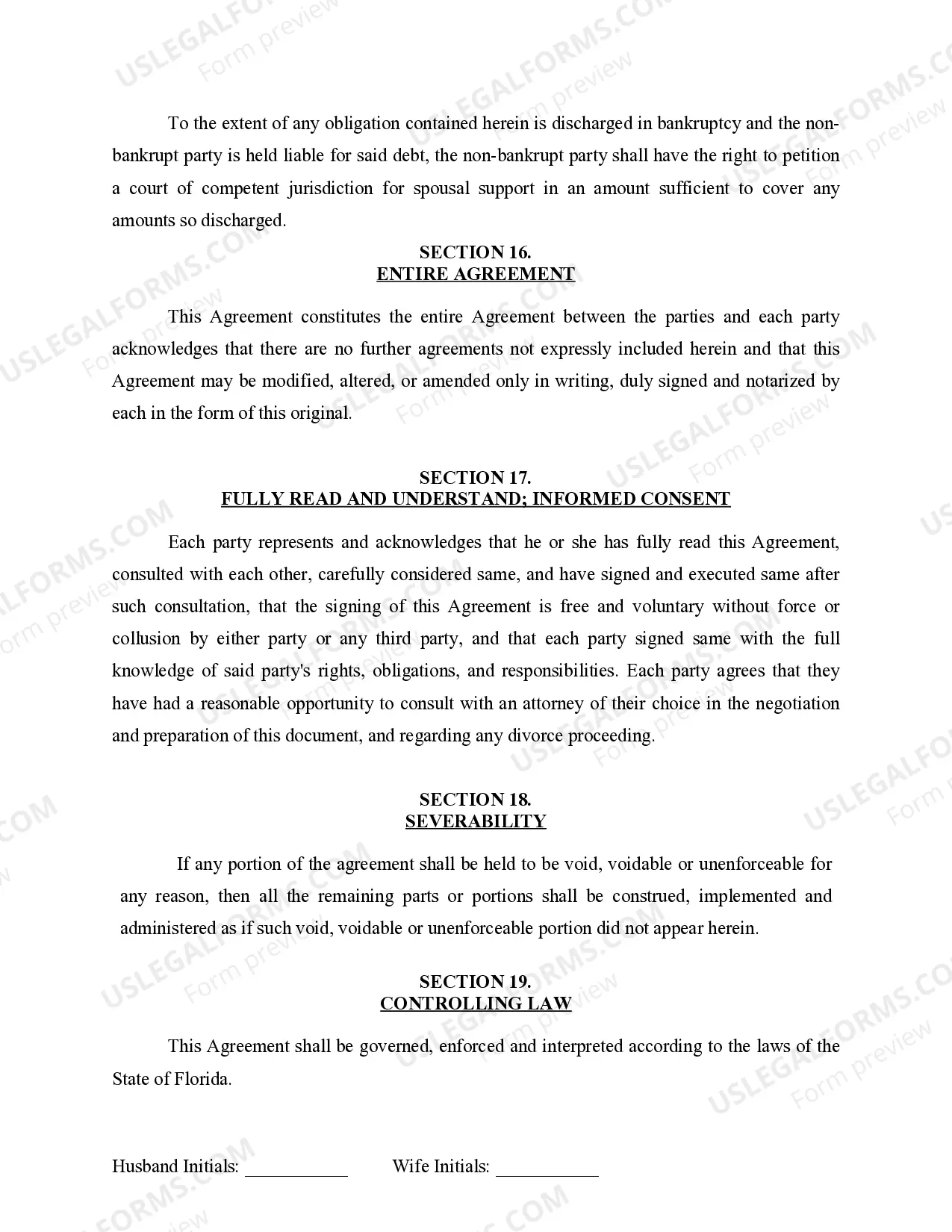 Preview Marital Legal Separation and Property Settlement Agreement for persons with no Children, no Joint Property, or Debts Effective Immediately