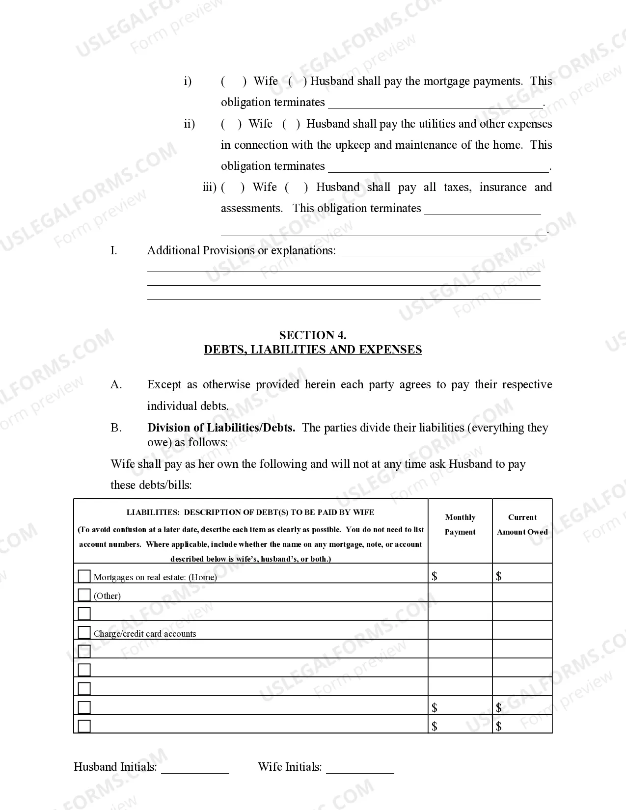 Preview Marital Legal Separation and Property Settlement Agreement no Children parties may have Joint Property or Debts where Divorce Action Filed