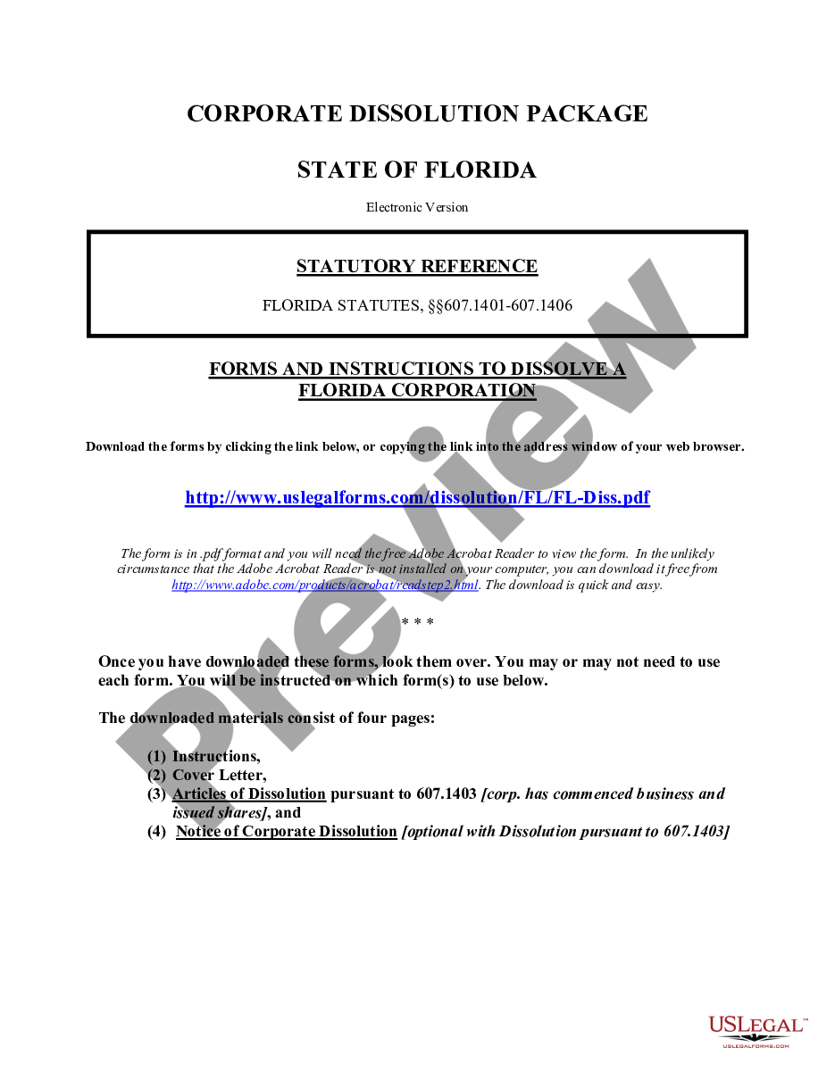 page 0 Florida Dissolution Package to Dissolve Corporation preview