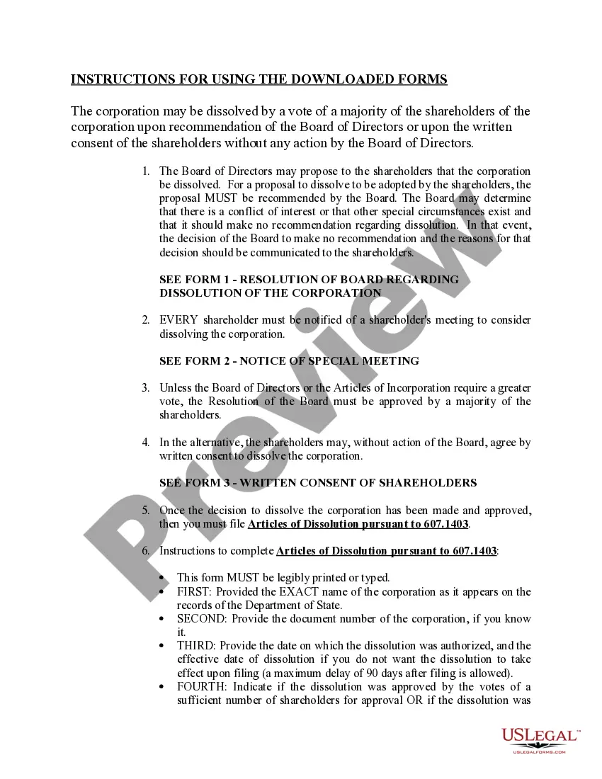 Preview Florida Dissolution Package to Dissolve Corporation
