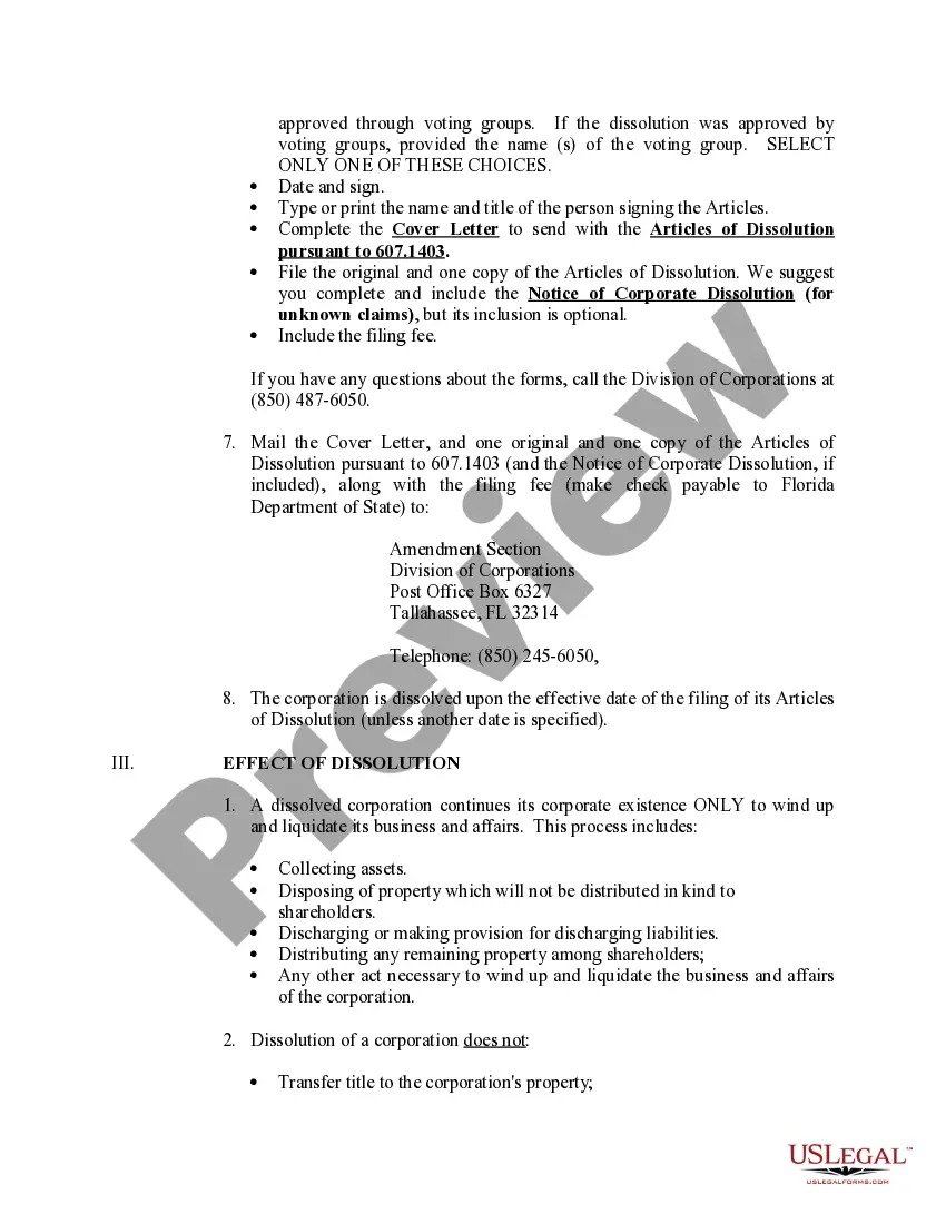 Preview Florida Dissolution Package to Dissolve Corporation