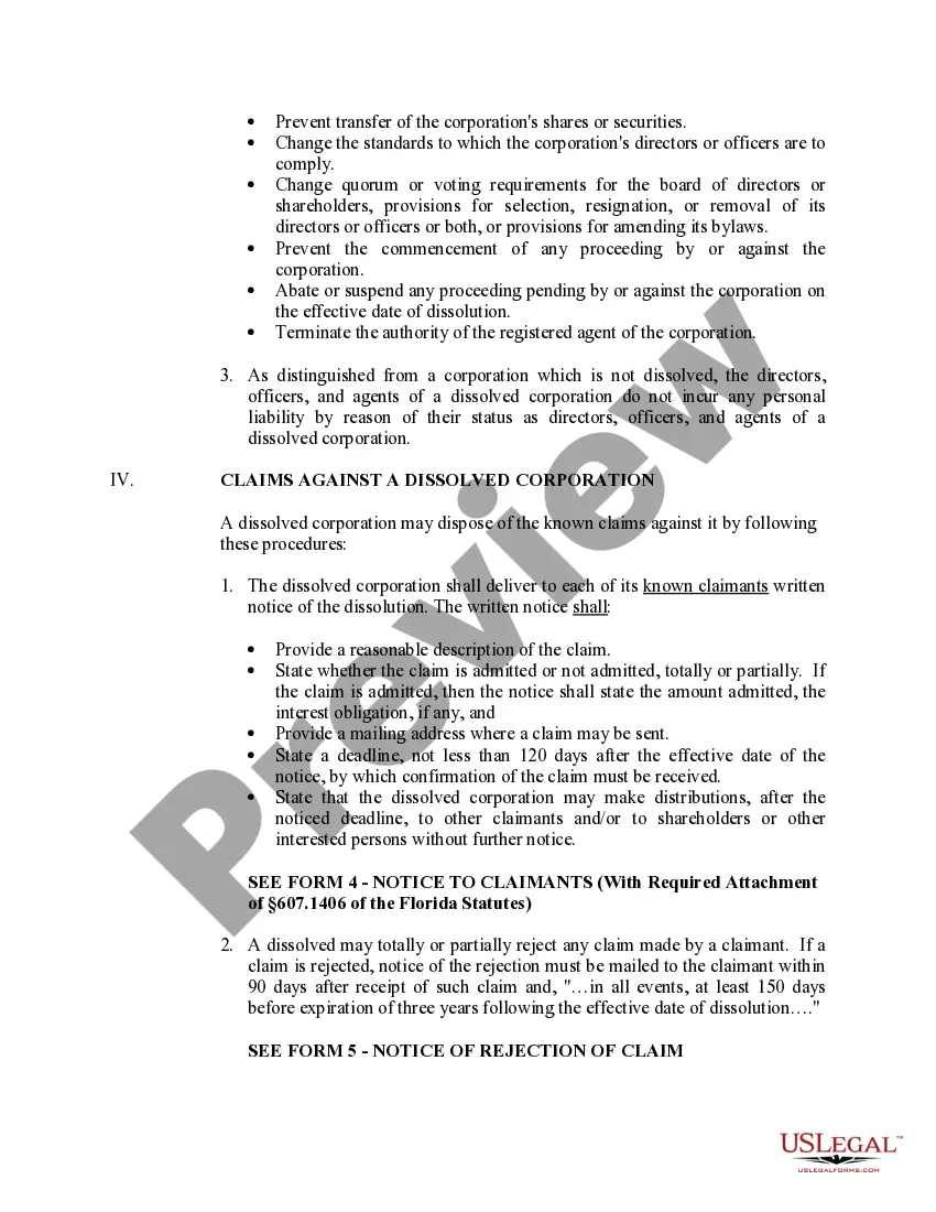 Preview Florida Dissolution Package to Dissolve Corporation